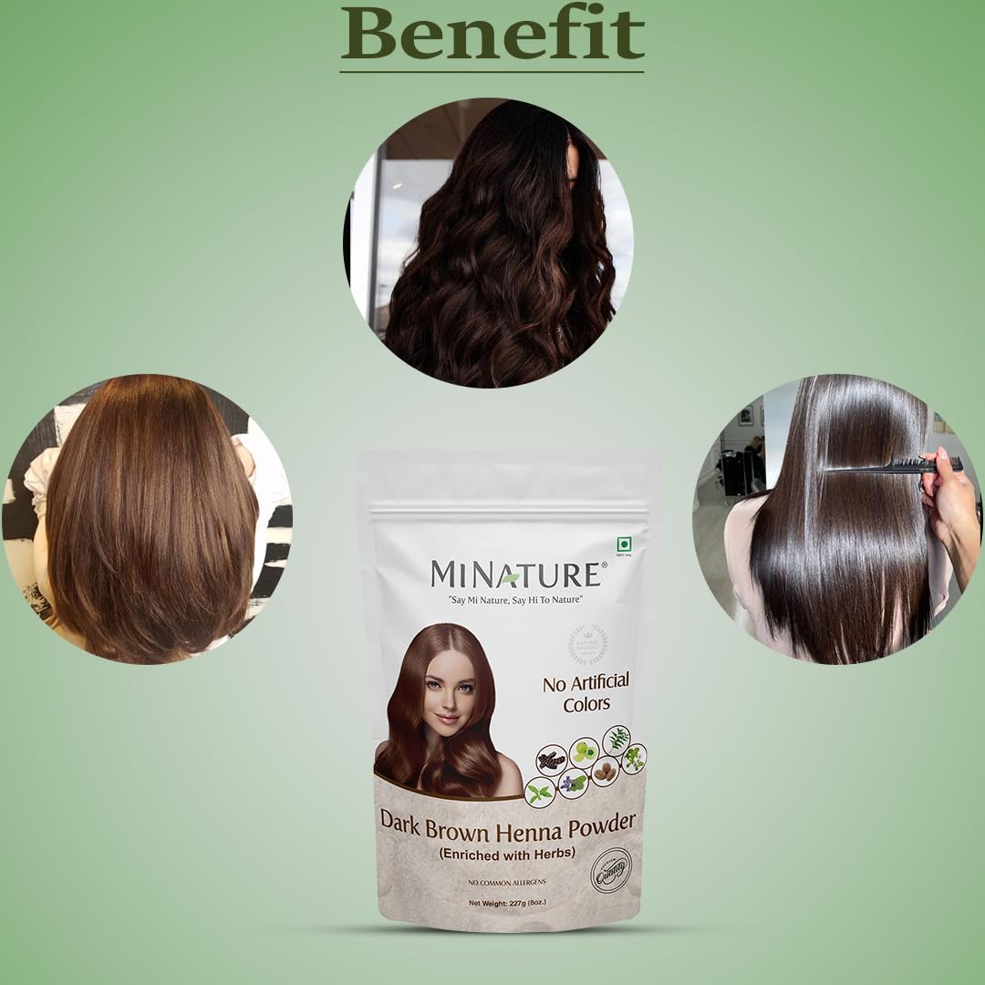 Natural Dark Brown Henna & Indigo Hair Dye Powder - 100% Pure Chemical-Free Hair Color for Women & Men | No Artificial Preservatives | 8oz (227g) | Perfect for Gray Coverage, Hair Conditioning & Natural Hair Coloring at Home