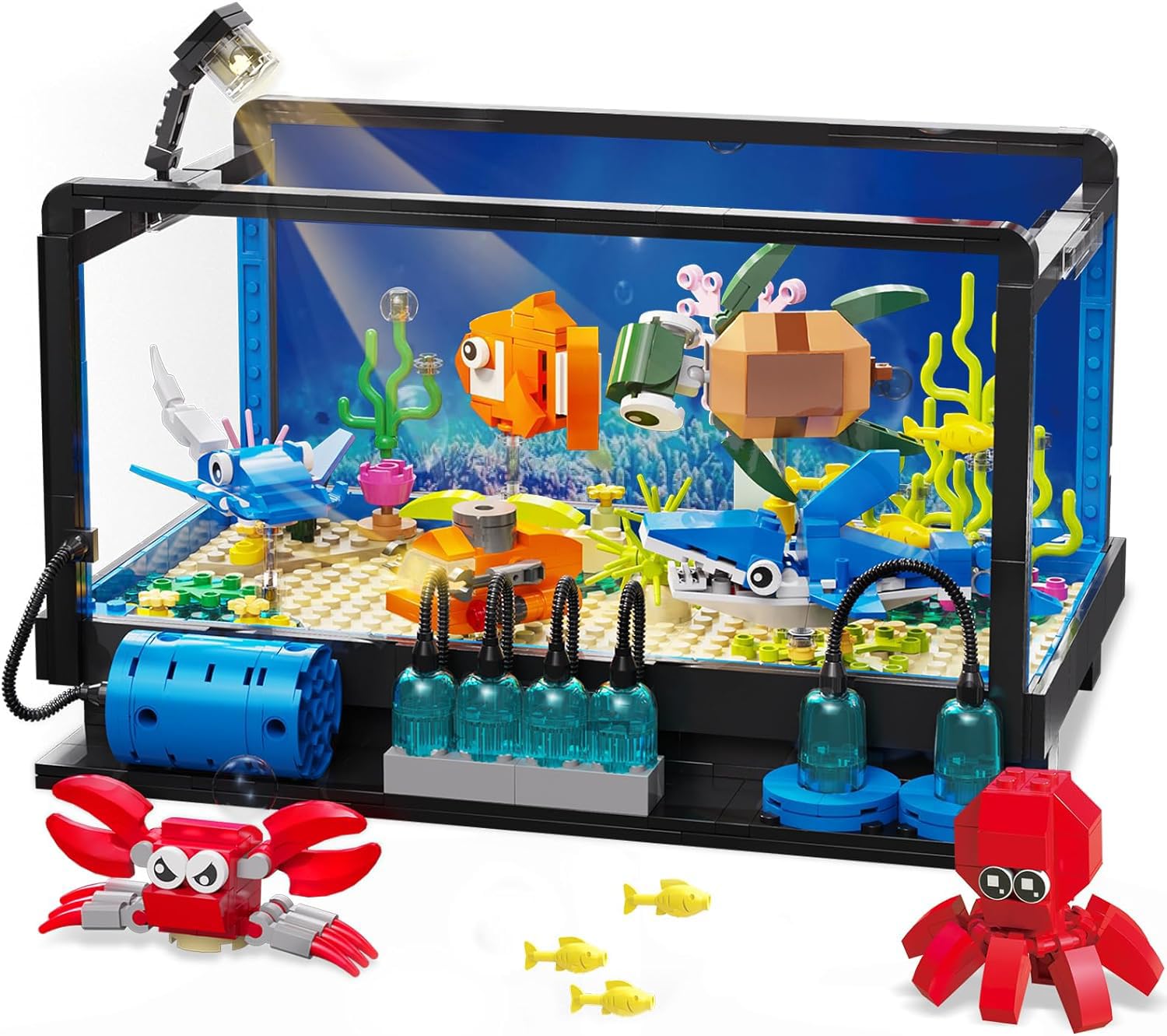 LEGO-Compatible Aquarium Building Set with Marine Life Animals & Creative Lighting - 625Pcs Educational STEM Toy for Kids Ages 6-12 | Fish Tank Model with Submarine for Home Decor & Playtime Learning