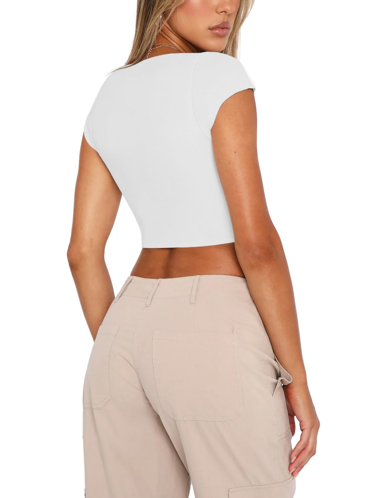 REORIA Women's Sexy Square Neck Slim Fit Short Sleeve Corset T-Shirt | Double Lined Tee with Seamed Cups | Perfect for Clubbing, Date Night & Going Out Tops