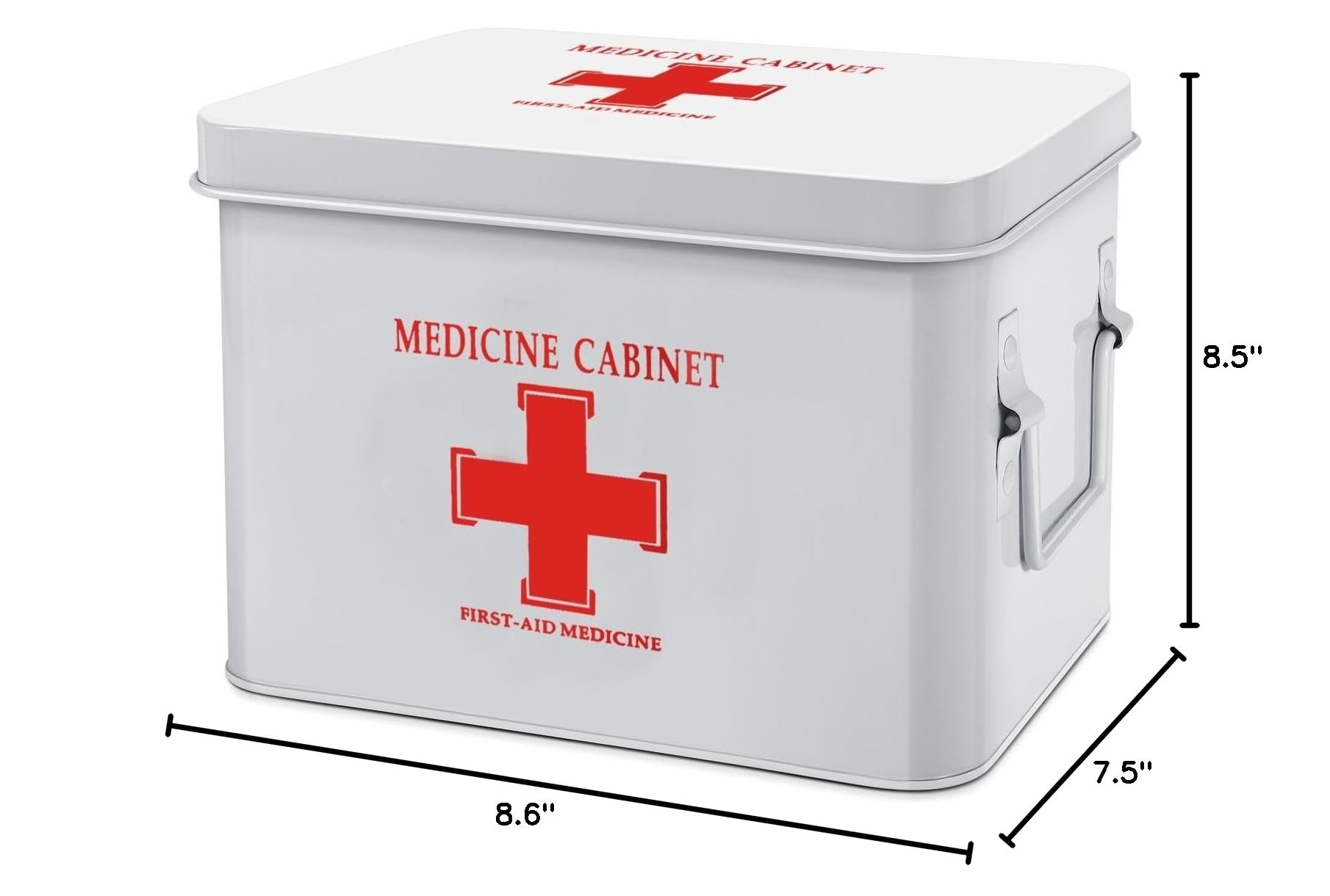 Vintage White 8.5 Inch Metal First Aid Kit Box with Dividers & Removable Tray - Empty Medical Storage Organizer Container with Cross Logo - Perfect for Home, Office, Camping, and Emergency Preparedness