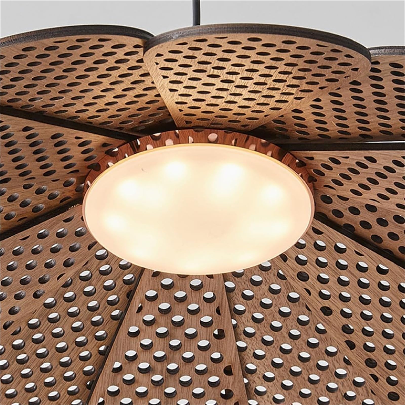 Mid Century Modern Walnut Wood Flower Kitchen Island Pendant Light - Japanese Style Minimalist Wooden Dining Room Hanging Lamp - Nordic Floral Farmhouse Chandelier for Living Room, Dining Table, and Breakfast Nook