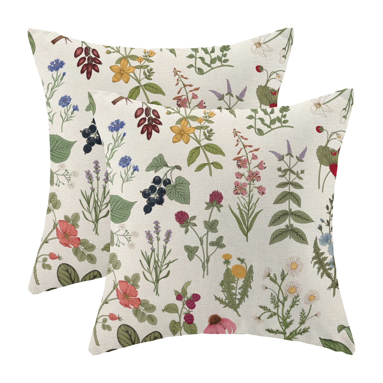 Gohdiwh 16x16 Inch Spring Floral Pillow Covers Set of 2 - Sage Green Linen Farmhouse Decorative Throw Pillow Covers for Sofa, Couch, Outdoor Decor | Perfect for Living Room, Patio & Garden Accents