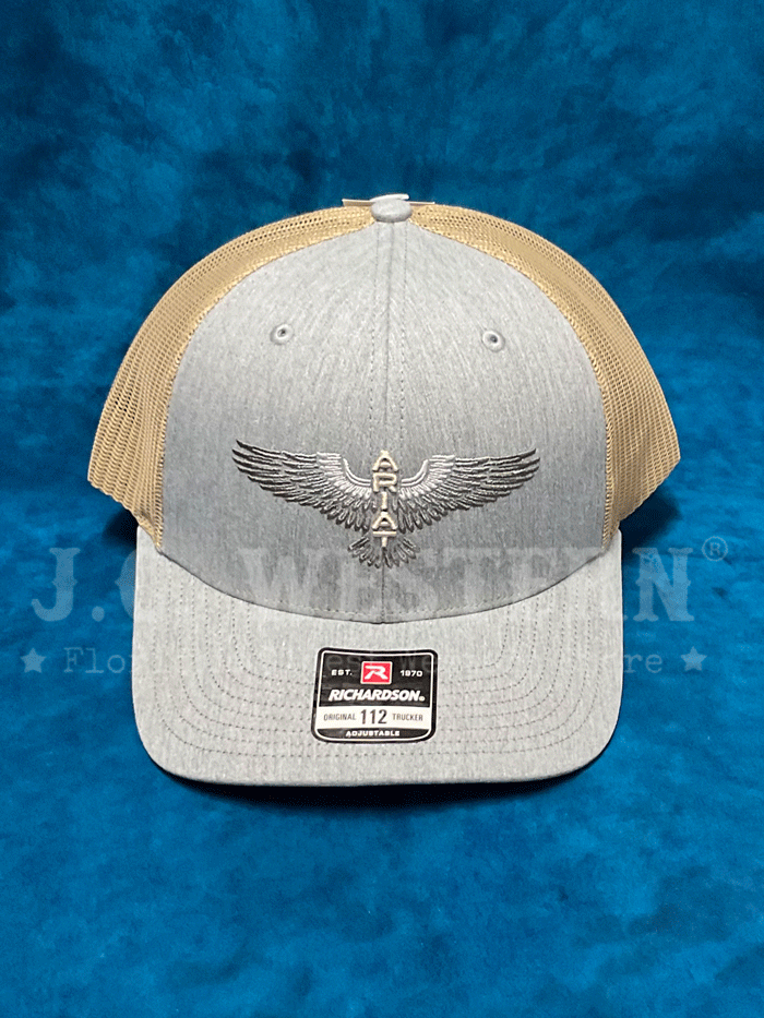 Ariat A3000825145 Embroidered Eagle Wings Baseball Cap - Denim & Tan Trucker Hat for Men & Women - Perfect for Outdoor, Rodeo, and Casual Wear
