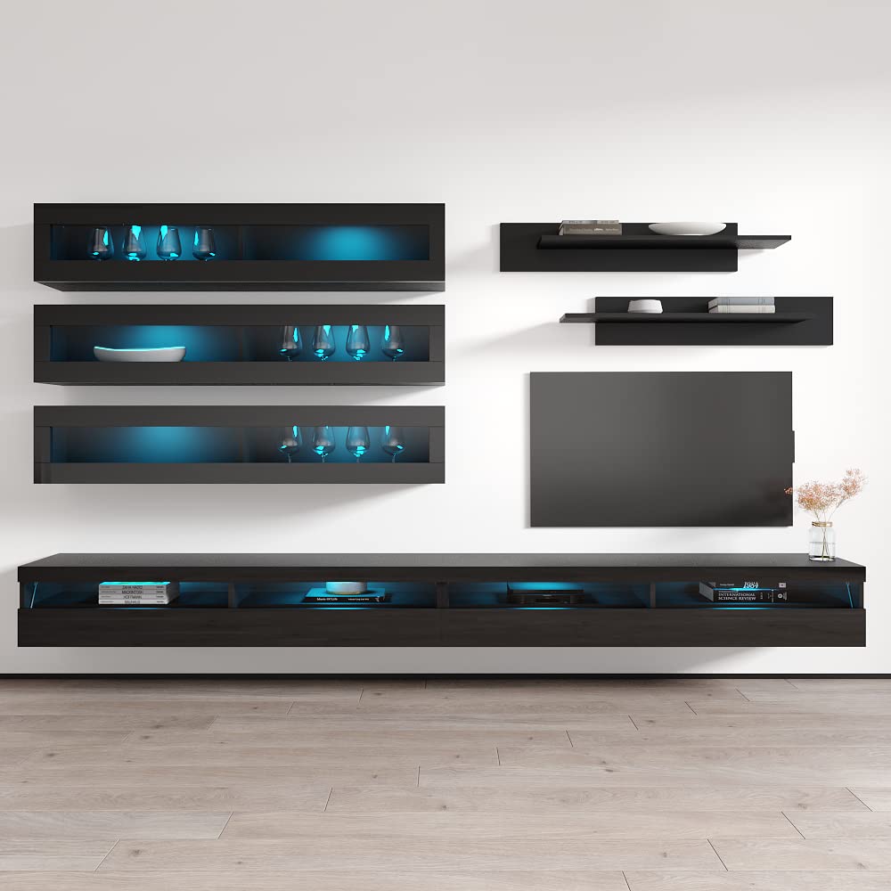 Modern Floating TV Stand with Storage & LED Lights - Wall-Mounted Entertainment Center for Bedroom & Living Room - J2 35