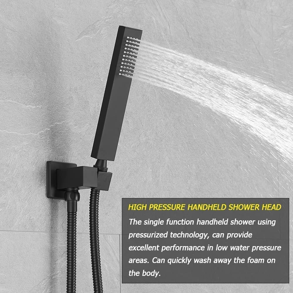 Premium Matte Black Shower System - 10 Inch Rain Shower Head with Handheld Sprayer, High Pressure Ceiling Mount Combo Set (Includes Rough-in Valve & Trim) for Modern Bathroom Luxury - Perfect for Spa-like Experience & Water-saving Home Upgrades