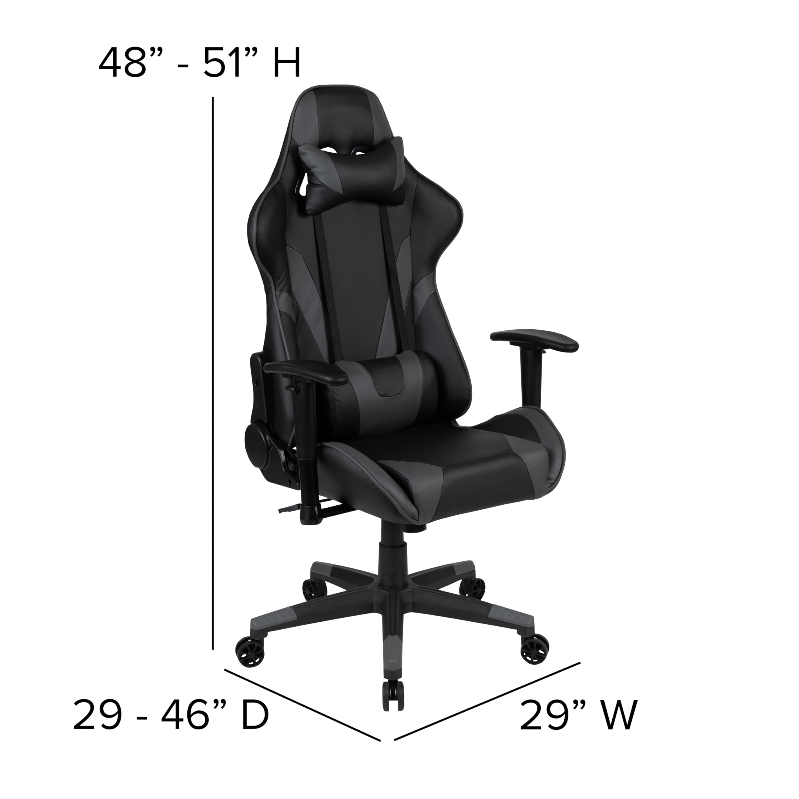 EMMA + OLIVER Black Gray Gaming Desk Bundle with Cup Holder, Headset Stand & Mouse Pad - Ergonomic Computer Desk for PC Gaming Setup, Home Office & Streaming Station