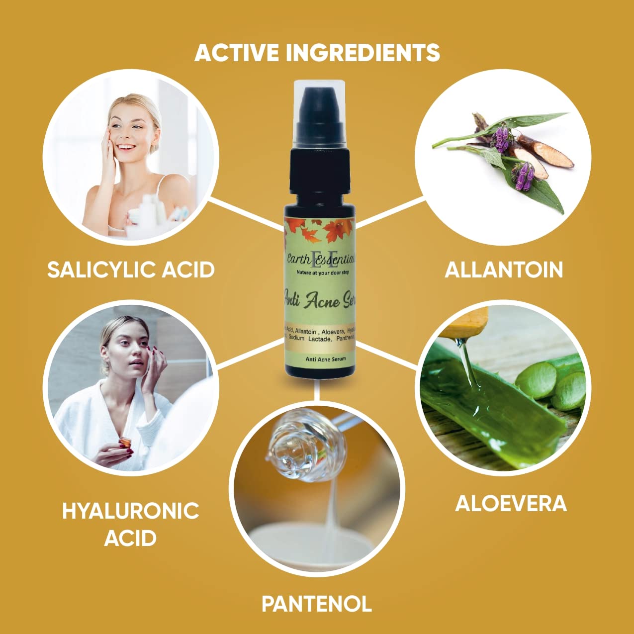 Earth Essentials Anti-Acne Face Serum with Allantoin & 2% Salicylic Acid - Acne Treatment for Oily & Sensitive Skin | Dermatologist-Tested Skincare for Men & Women | Daily Use for Clear, Healthy Complexion