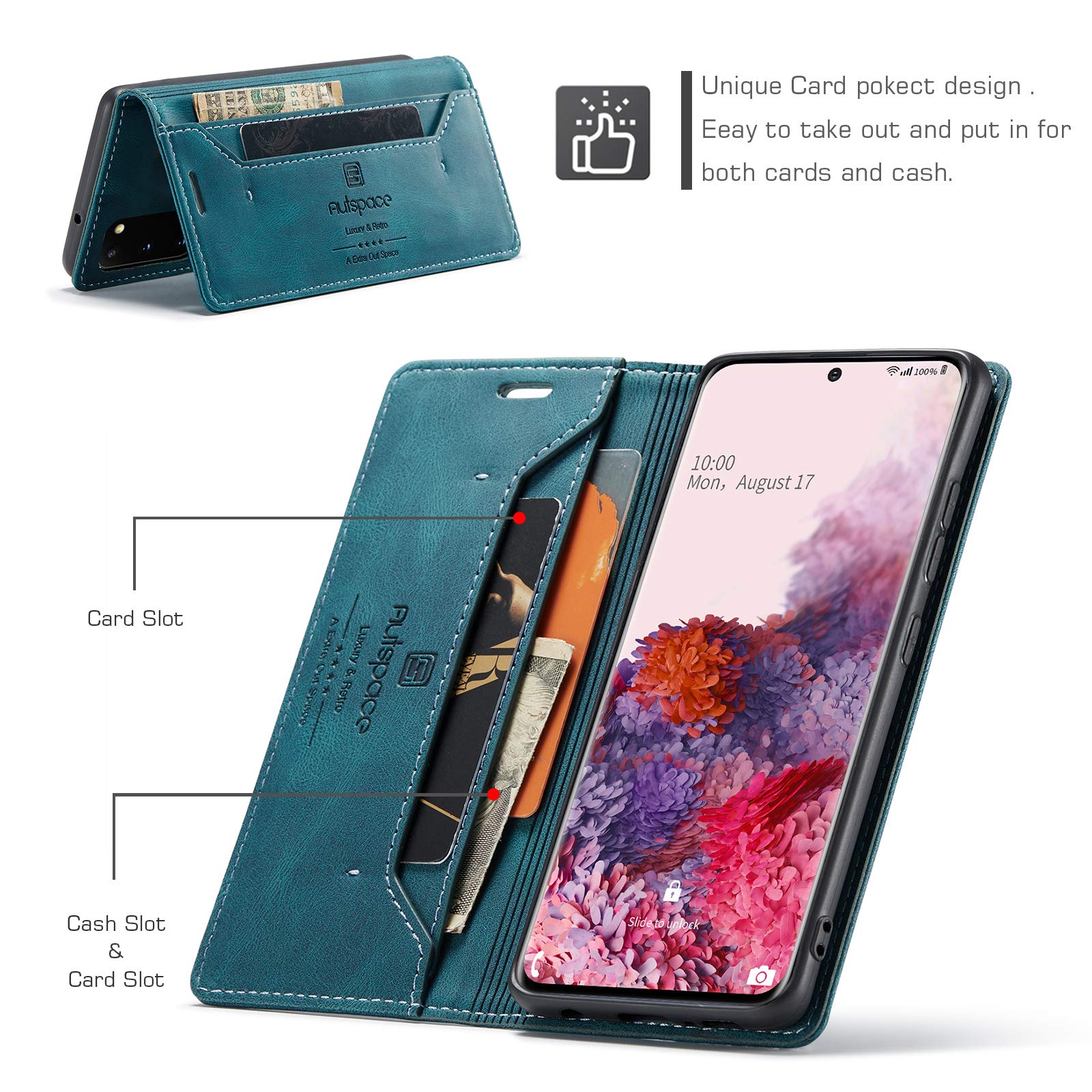 Vintage Leather Wallet Case for Samsung Galaxy S20 with Card Holder & Kickstand - Magnetic Flip Folio Cover (Blue) | Perfect for Business, Travel & Everyday Protection