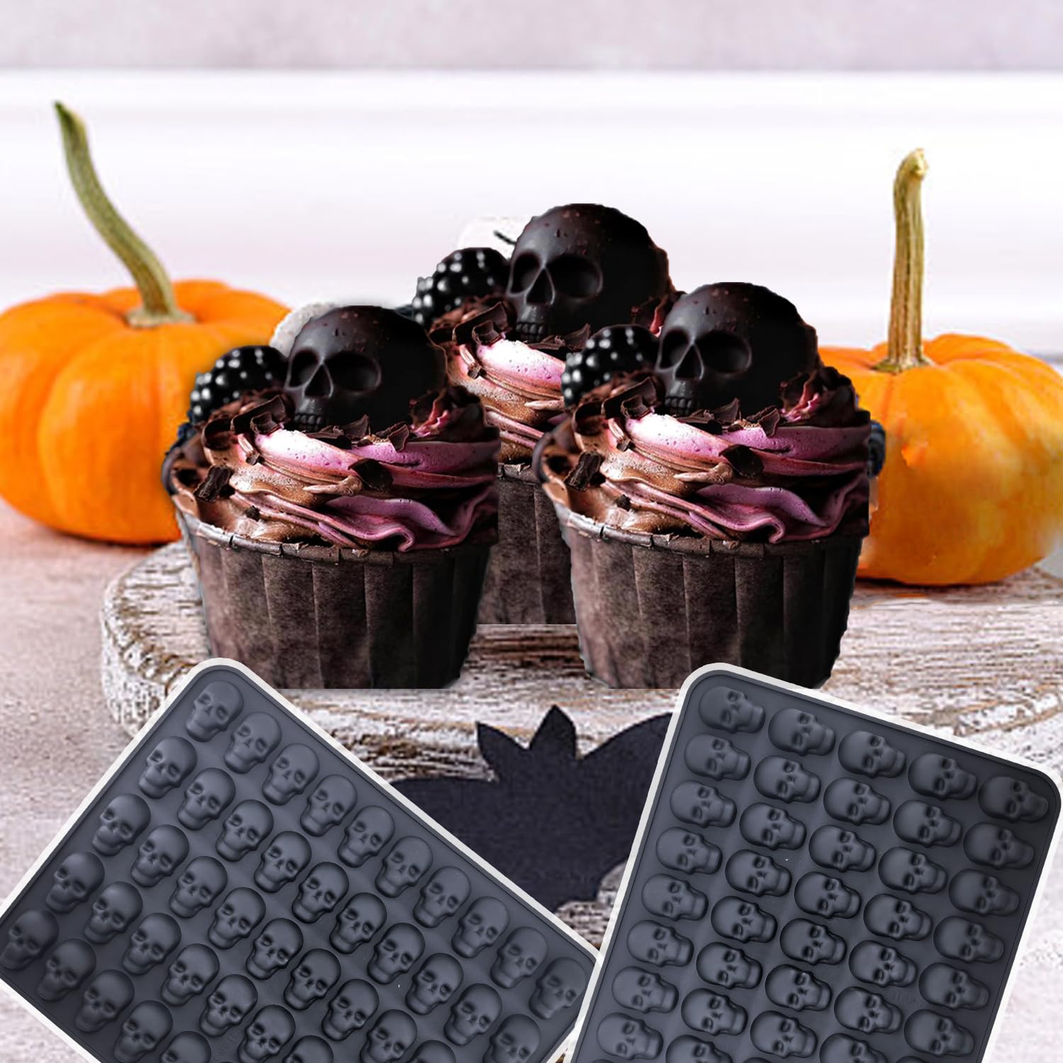 3 Pack Halloween Candy Silicone Molds - 145 Cavity Mini Pumpkin, Ghost, Skull & Spider Witch Hat Chocolate Molds with 2 Droppers | Perfect for DIY Gummy, Chocolate & Candy Making at Home, Parties & Halloween Treats