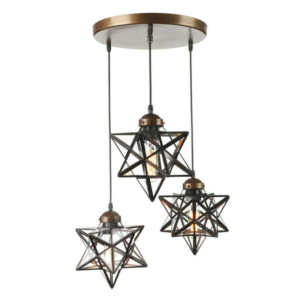 3-Light LED Glass Star Pendant Chandelier - Modern Ceiling Light Fixture for Dining Room, Kitchen Island, Bedroom & Living Room | Energy-Efficient Hanging Lamp for Home Decor & Ambient Lighting
