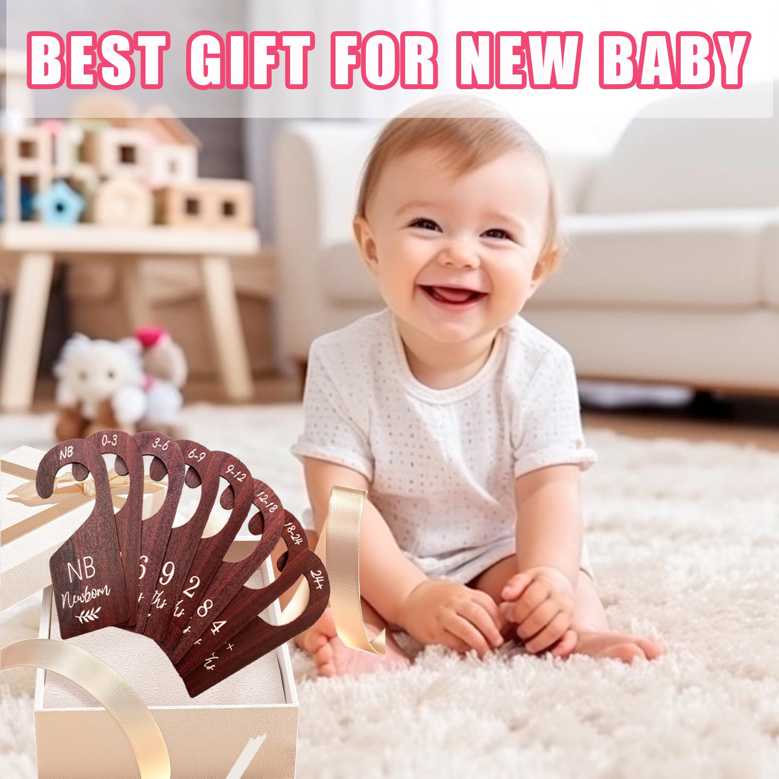 Wooden Baby Closet Dividers - Double-Sided Nursery Organization for Newborn to 24 Months (8-Piece Set, Brown) | Perfect for Nursery Closet Organization & Baby Clothes Size Sorting