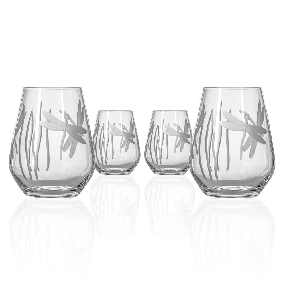 Dragonfly 18oz Stemless Wine Tumbler Set of 4 - Elegant Unbreakable Glassware for Wine, Cocktails & Iced Coffee | Perfect for Parties, Picnics & Home Entertaining