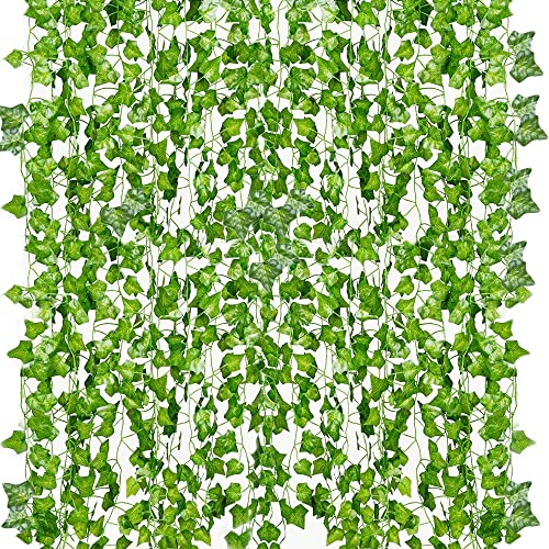 12 Pack 84 Feet Artificial Ivy Vine Garland - Fake Hanging Greenery Leaves for Home Decor, Wedding, Party, Halloween & Christmas - Perfect for Bedroom, Wall, Ceiling and Outdoor Decorations