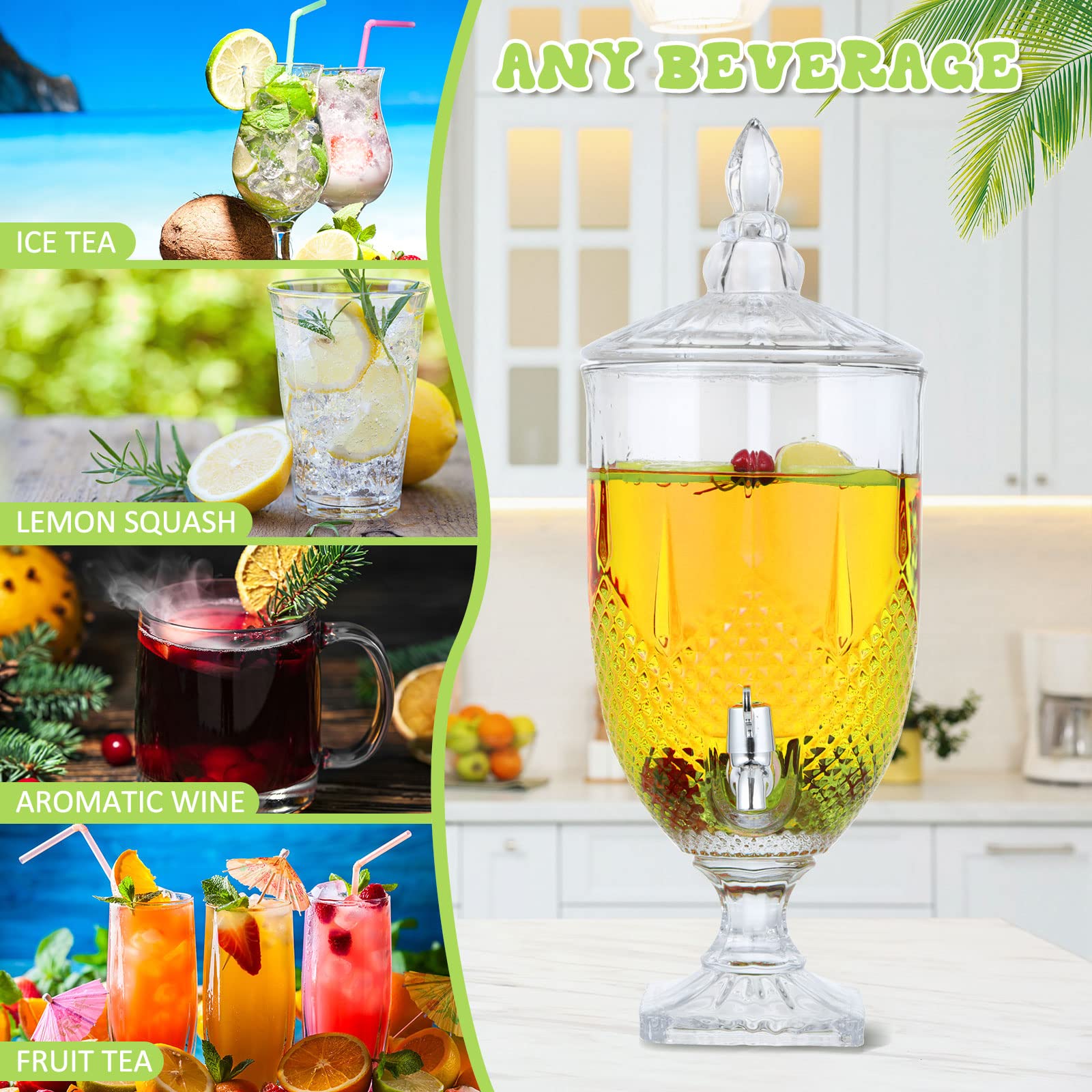 Bokon 2-Pack Glass Drink Dispensers with Stand & Spigot - Crystal Clear Beverage Server for Juice, Tea, Lemonade - Perfect for Weddings, Parties, BBQs & Outdoor Events