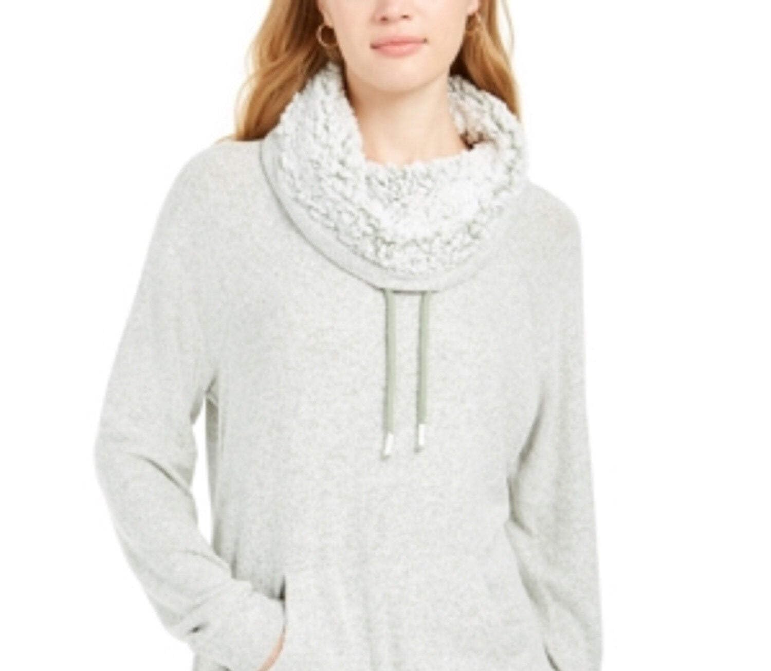 Ultra Flirt Juniors' Sherpa Lined Funnel Neck Sweatshirt - Cozy Green Pullover for Teens, Size Large - Perfect for Winter Outfits & Casual School Days
