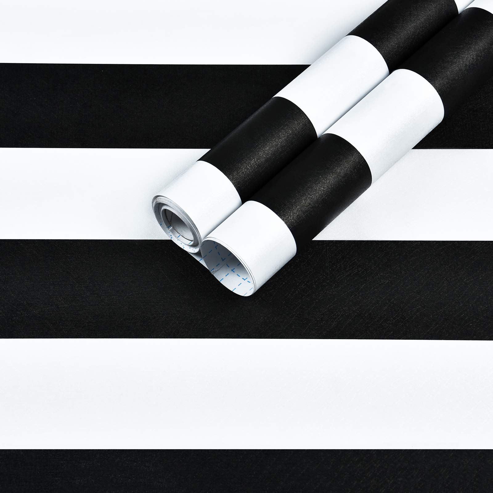 Black and White Stripe Peel and Stick Wallpaper - 17.71'' x 16.4Ft Self-Adhesive Removable Contact Paper for Walls, Cabinets, Shelves & Drawers - Waterproof Wall Covering for Home Decor, Kitchen, Bathroom & Office