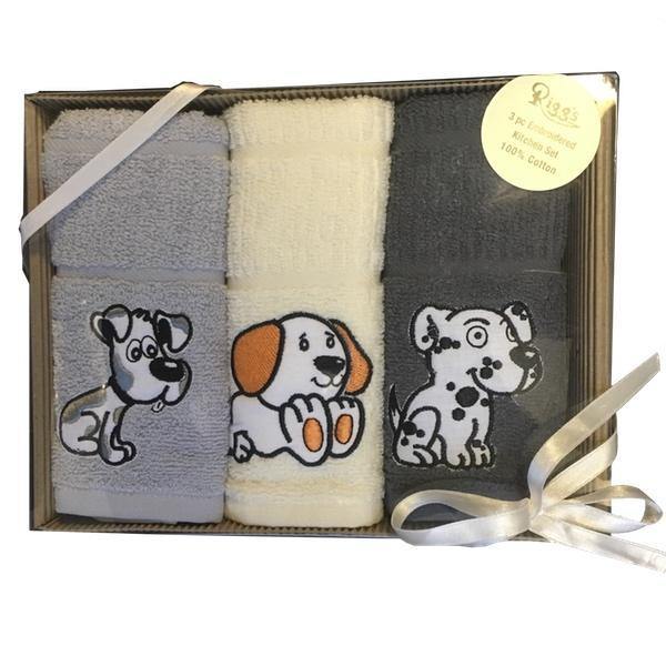 3-Piece Embroidered Dog-Themed Kitchen Towel Set - Absorbent & Decorative Dish Towels for Cooking, Baking & Home Decor