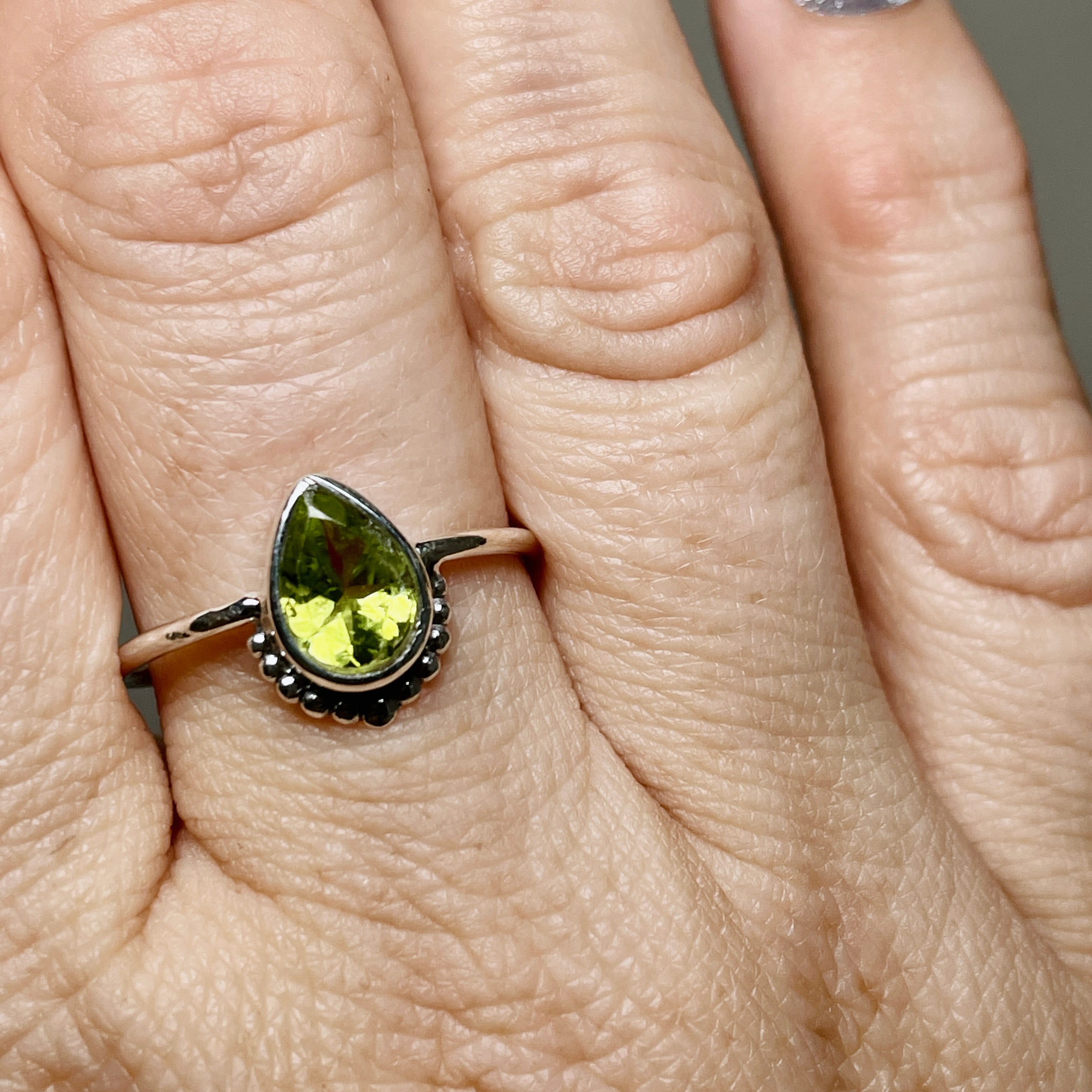 Peridot Teardrop Faceted Fine Band Ring - 14K Gold Plated Dainty Jewelry for Women - Perfect for Weddings, Anniversaries & Everyday Elegance