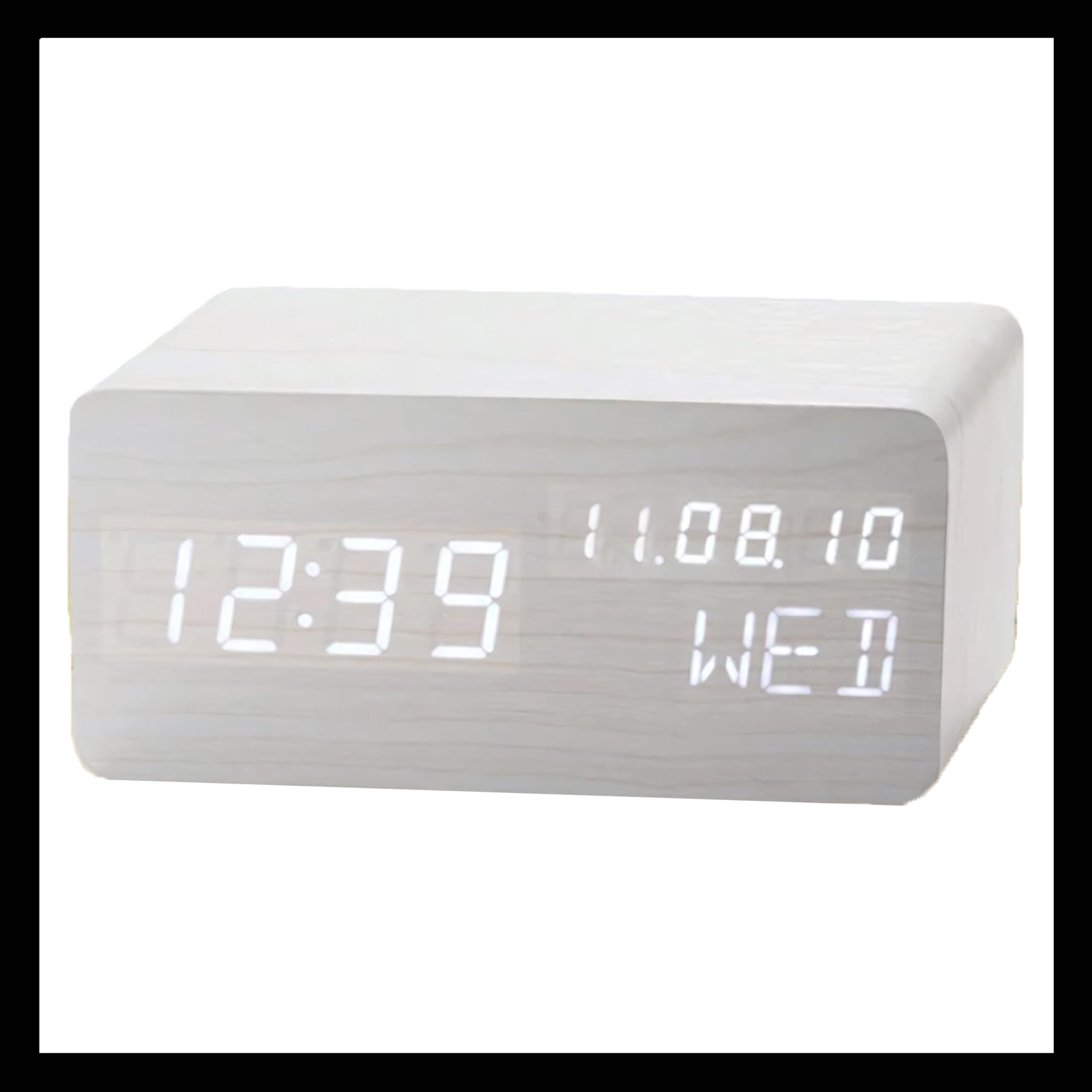Wooden Digital Alarm Clock with Large LED Display - Shows Time, Date (MM/DD/YY), Day, Temperature & Night Light - Perfect for Bedroom, Office, School & Home Decor - Portable Desk Lamp for Living Room, Kids Room & Nightstand (White)