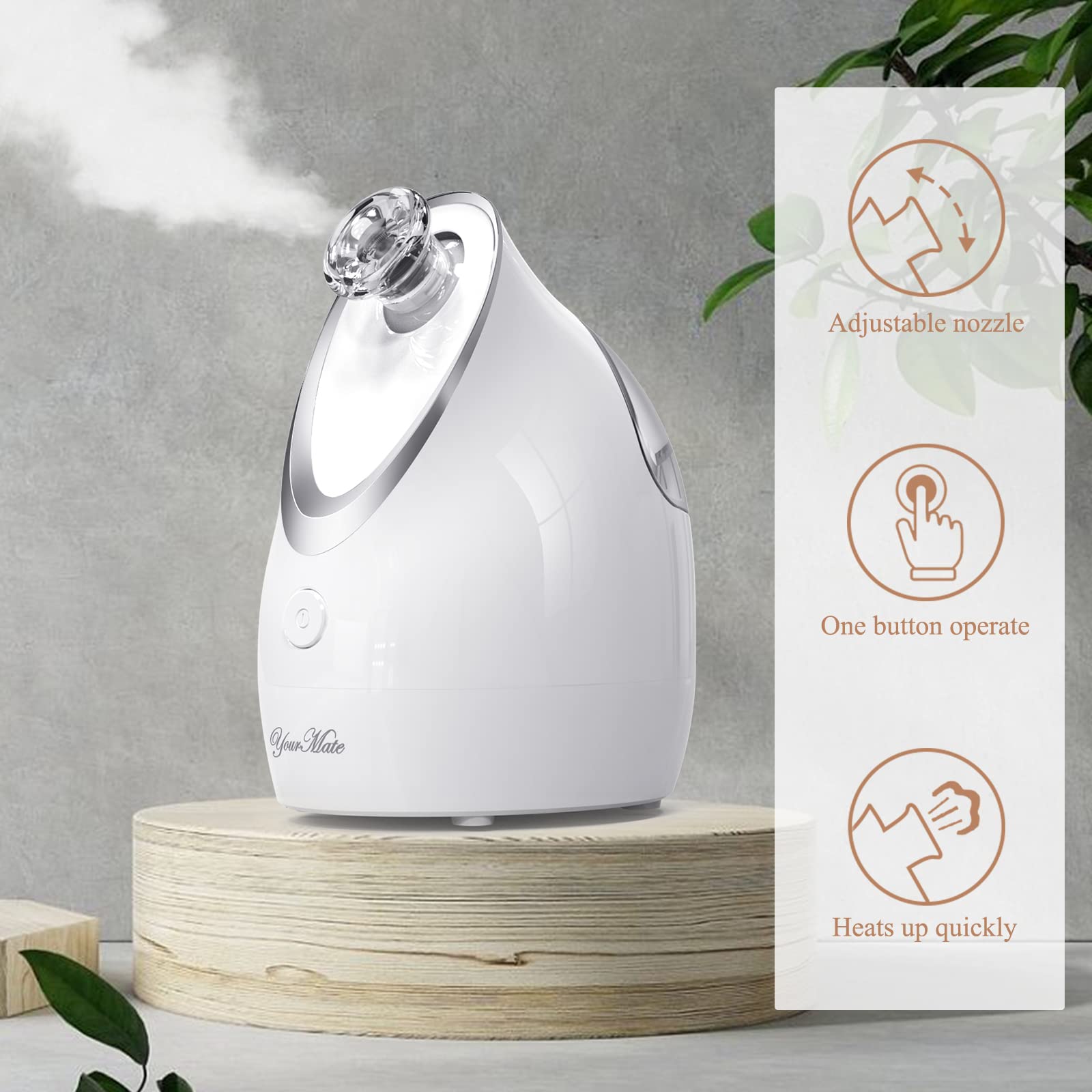 YourMate Nano Ionic Facial Steamer with Adjustable Nozzle & Aromatherapy - Warm Mist Humidifier for Sinus Relief, Pore Cleansing & Skin Hydration - Home Spa & Beauty Device (White) - Perfect for Relaxation, Skincare Routine & Dry Climate Relief