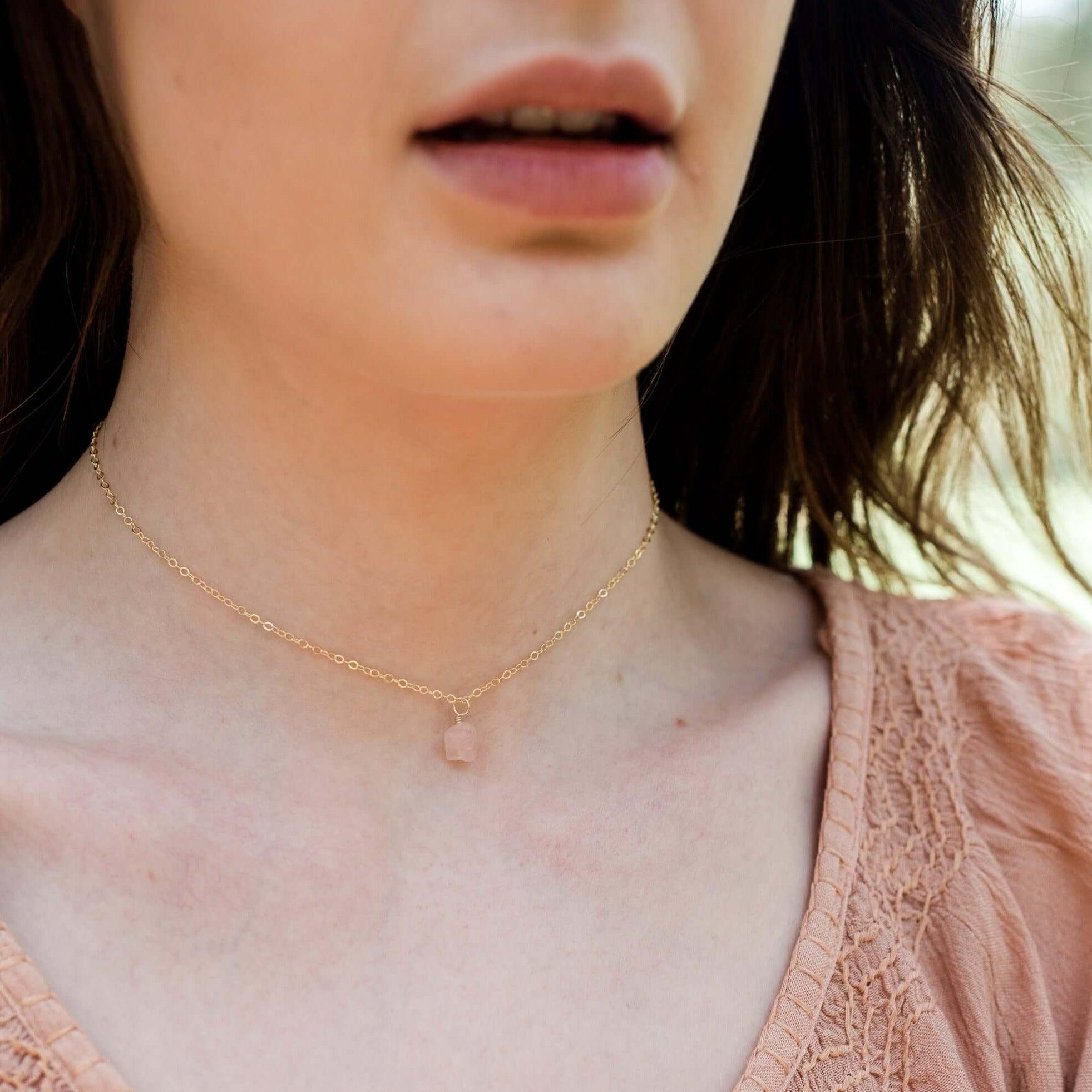 Natural Rose Quartz Pendant Necklace for Women - Tiny Rough Gemstone Choker for Healing, Love & Positive Energy | Perfect for Meditation, Yoga & Spiritual Gifts