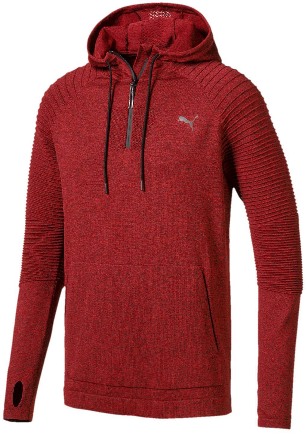 PUMA Men's Evoknit Energy 1/2 Zip Pullover Hoodie - Medium, Red Dahlia Heather - Lightweight Running & Gym Workout Top for Men