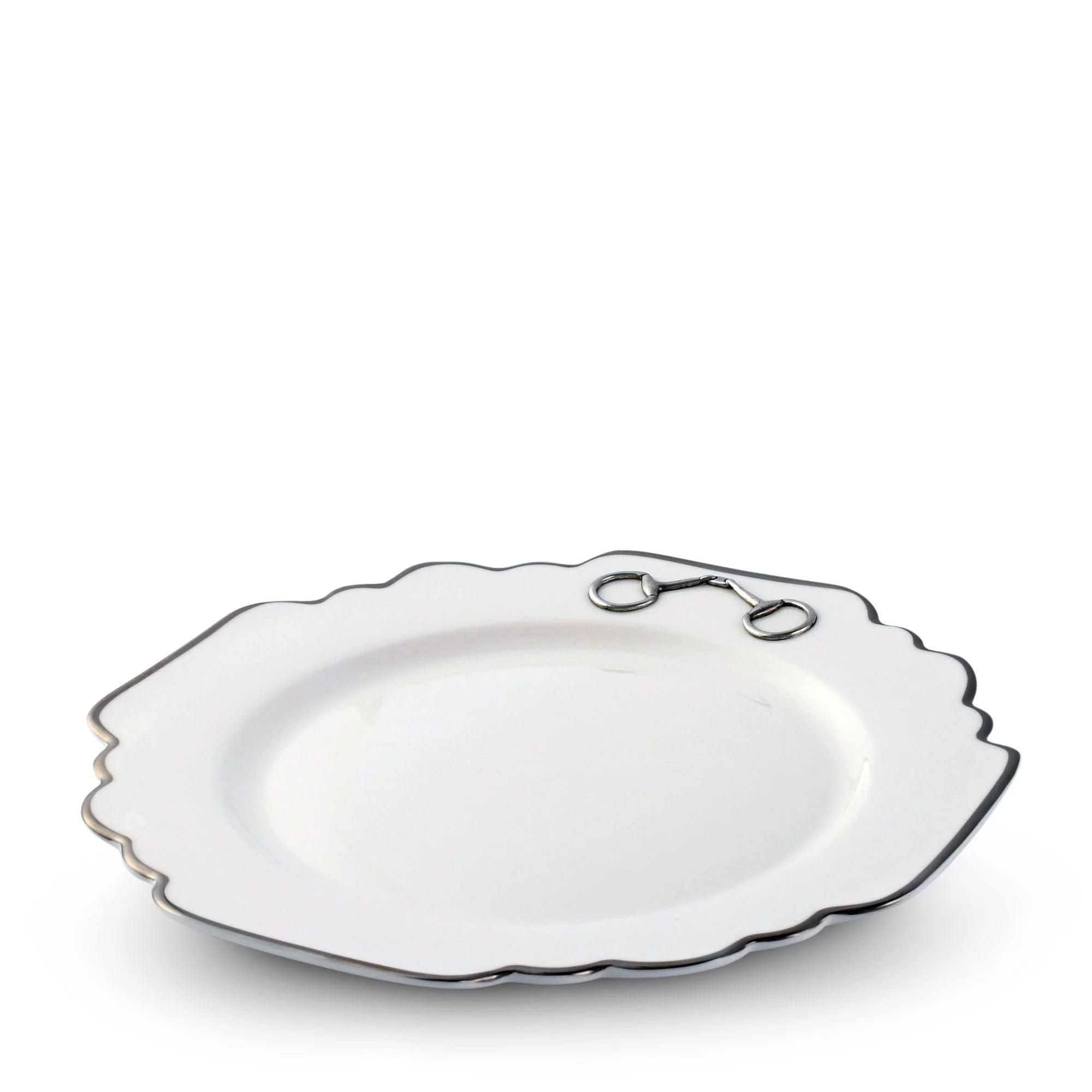 Premium Snaffle Bit Platinum Scallop Edge Dinner Plate Set - Elegant Fine Dining Tableware for Weddings, Parties & Formal Occasions
