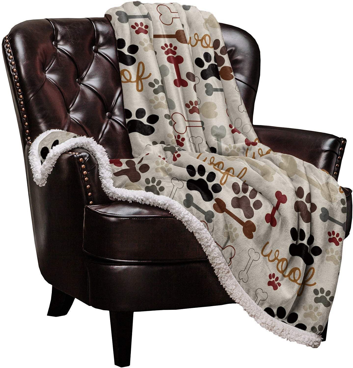 LUSWEET Sherpa Fleece Blanket - Cute Pug Dog Design, Ultra Soft & Cozy Luxury Blanket 50