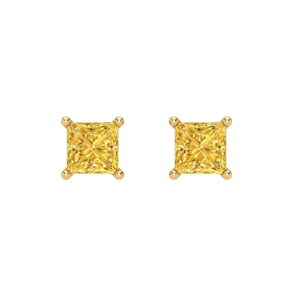 1.50ct Princess Cut VVS1 Yellow Simulated Diamond Stud Earrings 18K Gold for Parties & Gifting