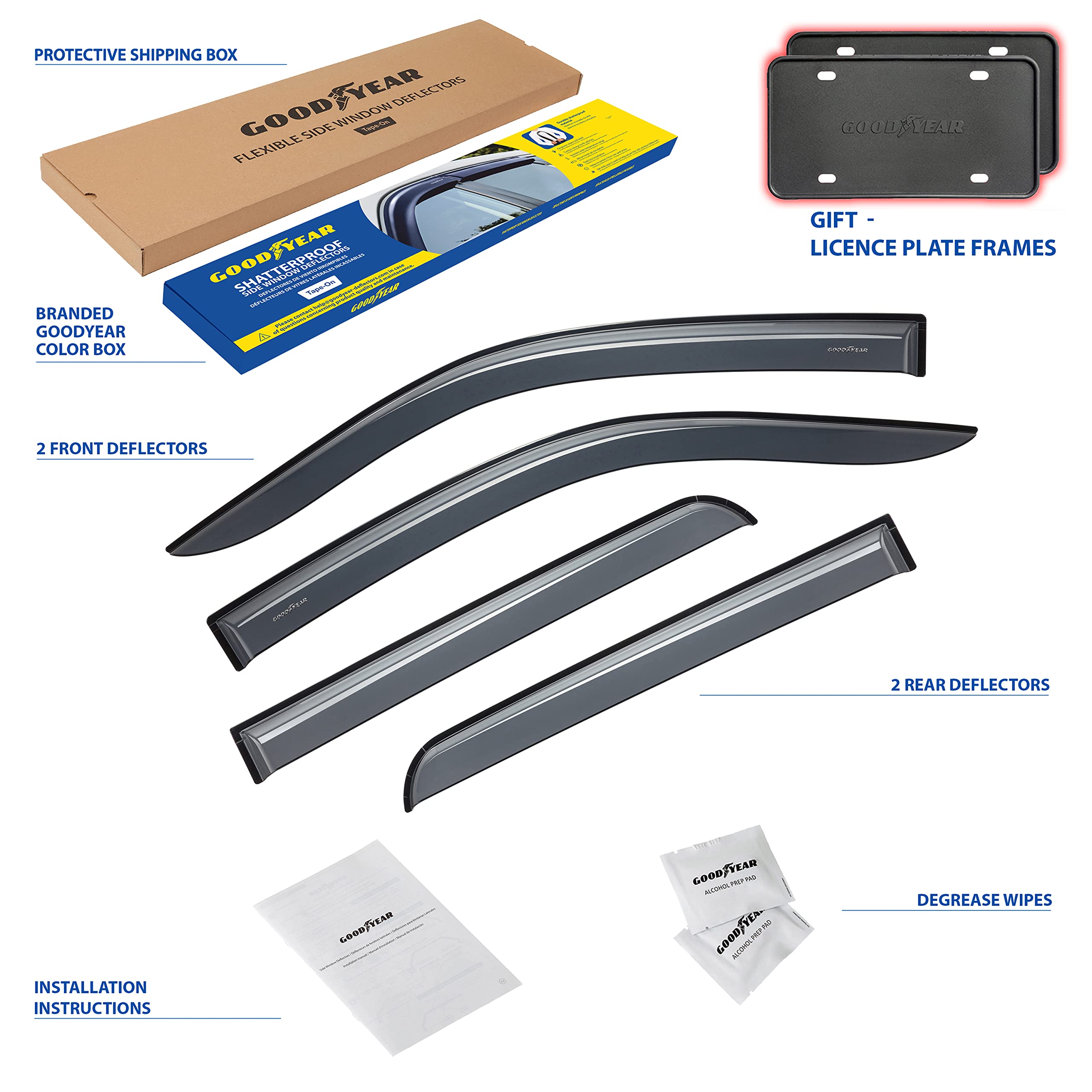 Goodyear Shatterproof Window Deflectors for Ford F150 2009-2014 SuperCrew - 4-Piece Tape-On Rain Guards & Vent Visors - Durable Truck Accessories for Weather Protection & Improved Airflow - Perfect for Rainy Days & Highway Driving