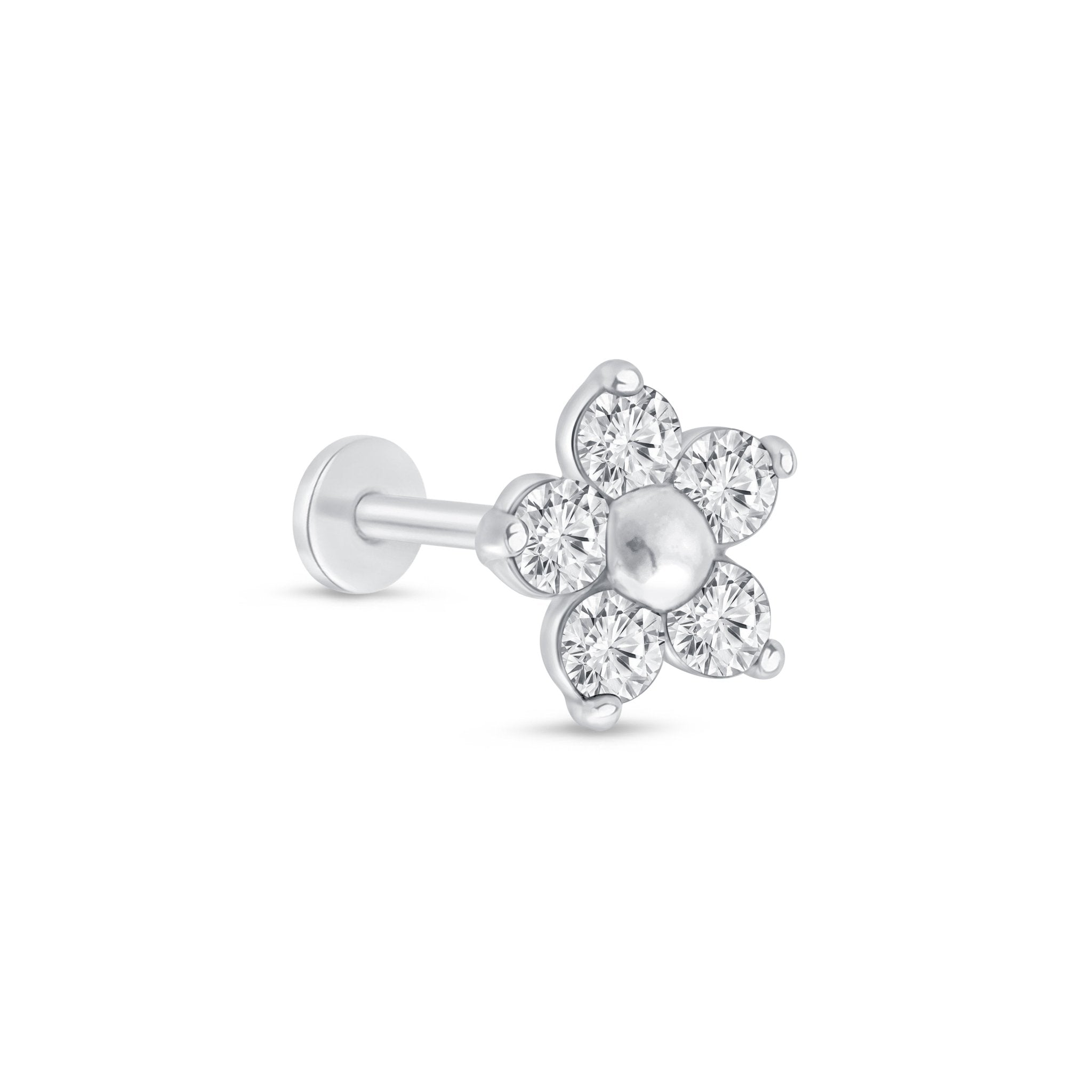 14k White Gold Diamond Flower Stud Earrings for Women - Elegant Flat Back Earrings for Daily Wear & Special Occasions