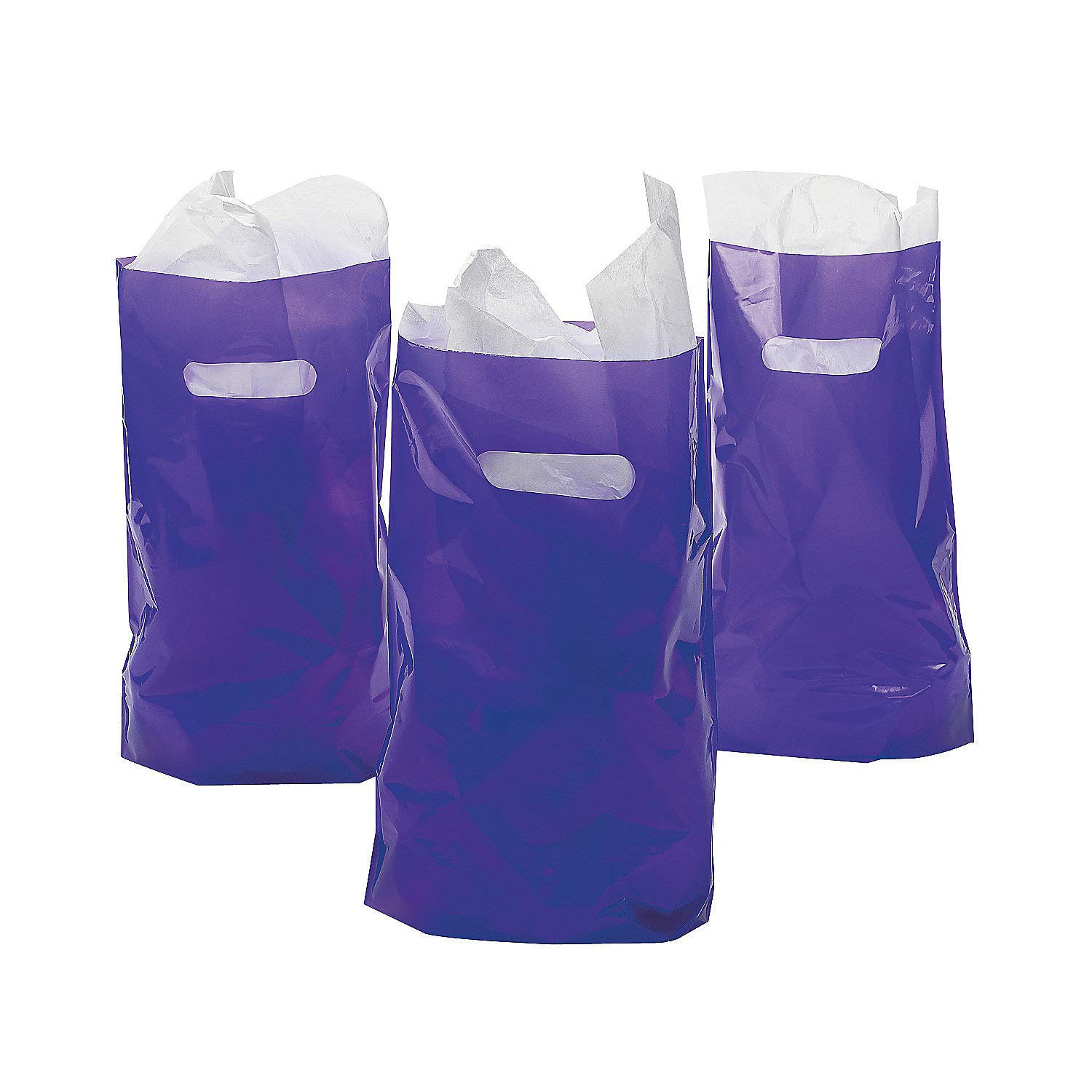 Fun Express - 50-Piece Purple Plastic Party Bags for Gift Wrapping, Favor Bags & Party Decorations - Bulk Plastic Bags for Birthdays, Weddings & Events