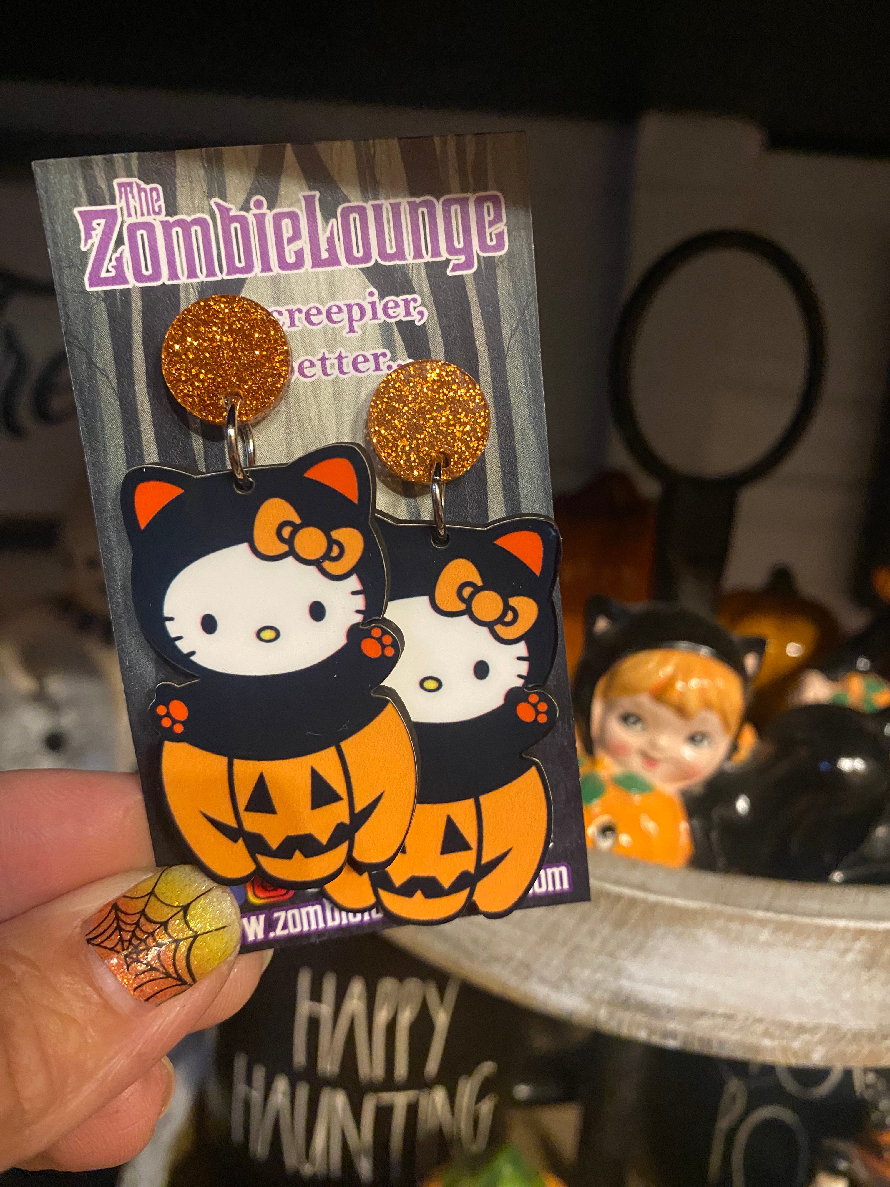 Spooky Halloween Pumpkin Kitty Earrings - Cute Cat & Pumpkin Design Jewelry for Women & Girls - Perfect for Costume Parties, Trick or Treat & Fall Festivals