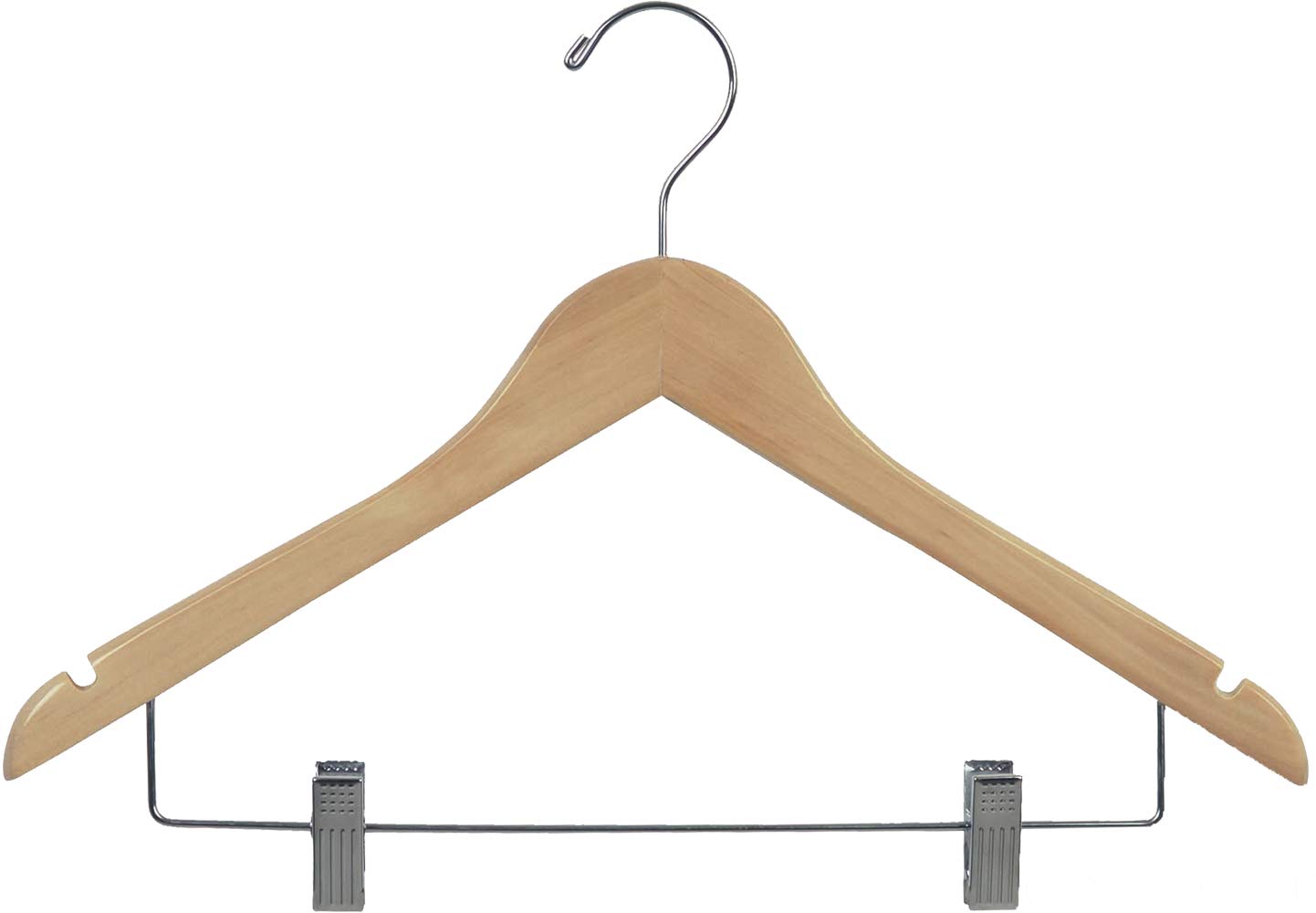 Premium Rubberized Wood Hangers with Adjustable Cushion Clips - Natural Finish, Chrome Hook & Notches - Set of 100 by The Great American Hanger Company - Perfect for Closet Organization, Retail Stores & Delicate Clothing Protection