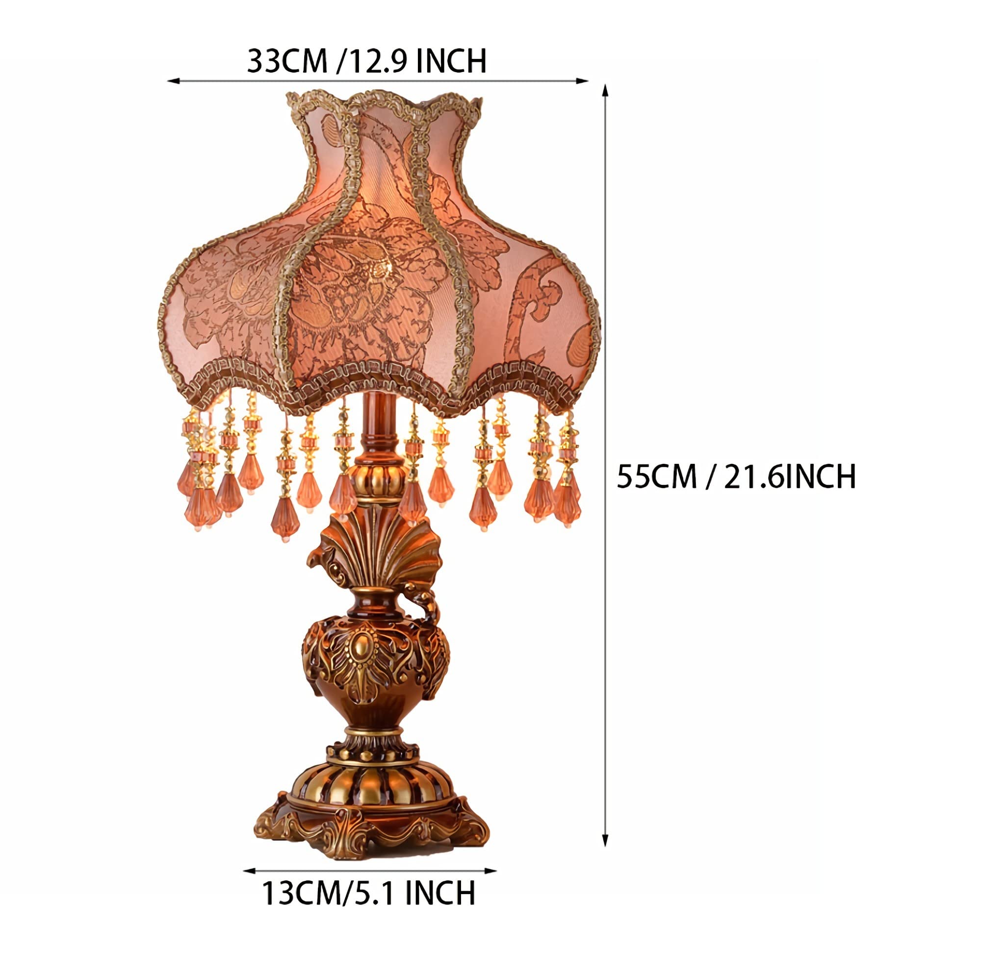 Vintage Art Deco Cottage Table Lamp - Mid-Century Resin Desk Light with European Brown Fabric Shade (13W x 22H Inches) E26 Base | Perfect for Living Room, Bedroom, Office, Coffee Bar & Nightstand | Antique Craft Gift Idea