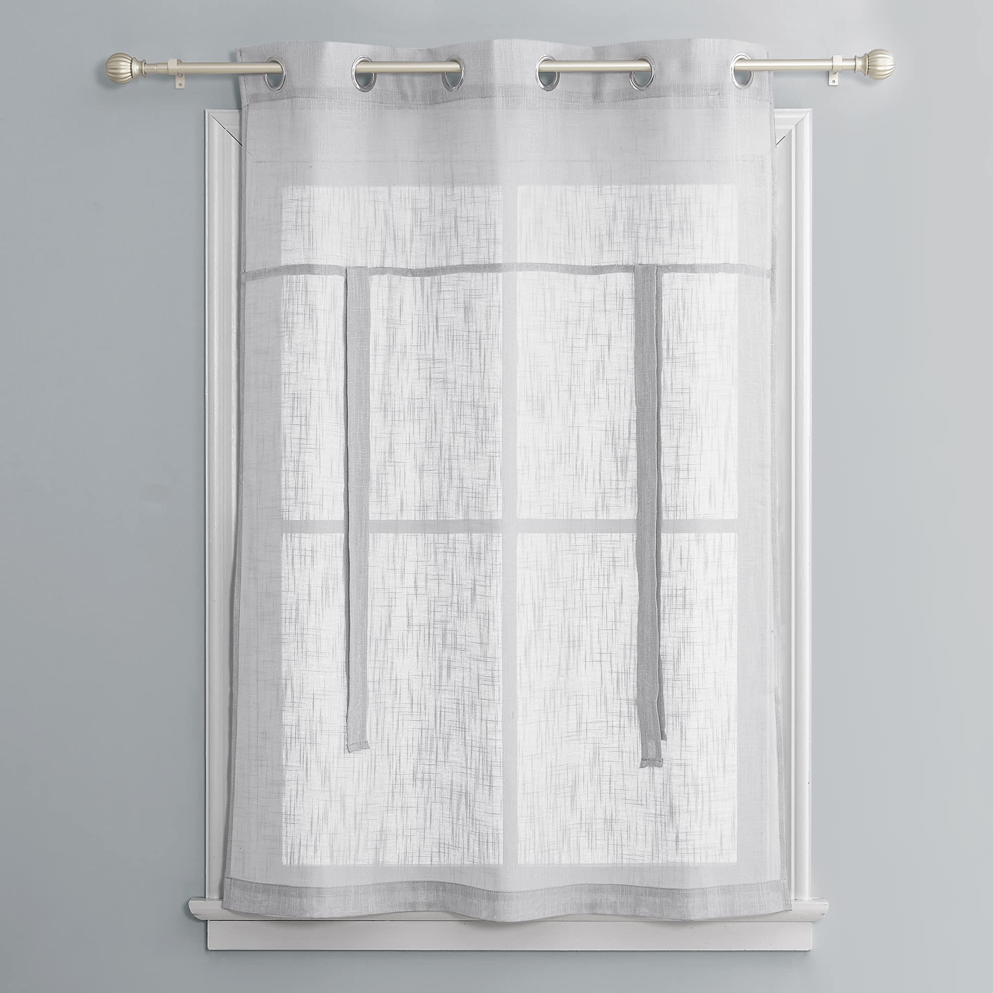 PONY DANCE Light Filtering Sheer Bathroom Curtains - Adjustable Tie-Up Roman Shades for Small Windows (42