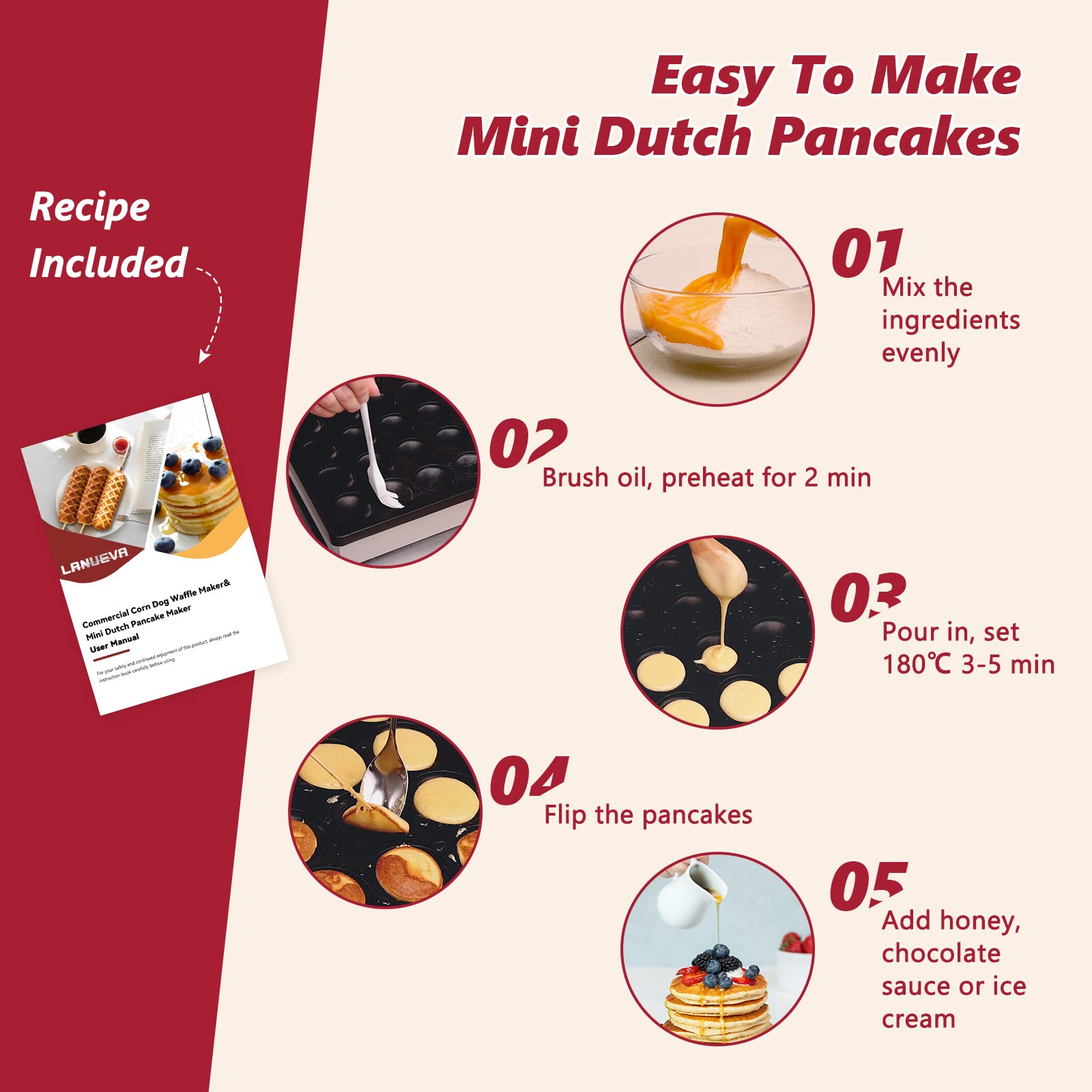 LANUEVA Mini Dutch Pancake Maker Machine - 1.6