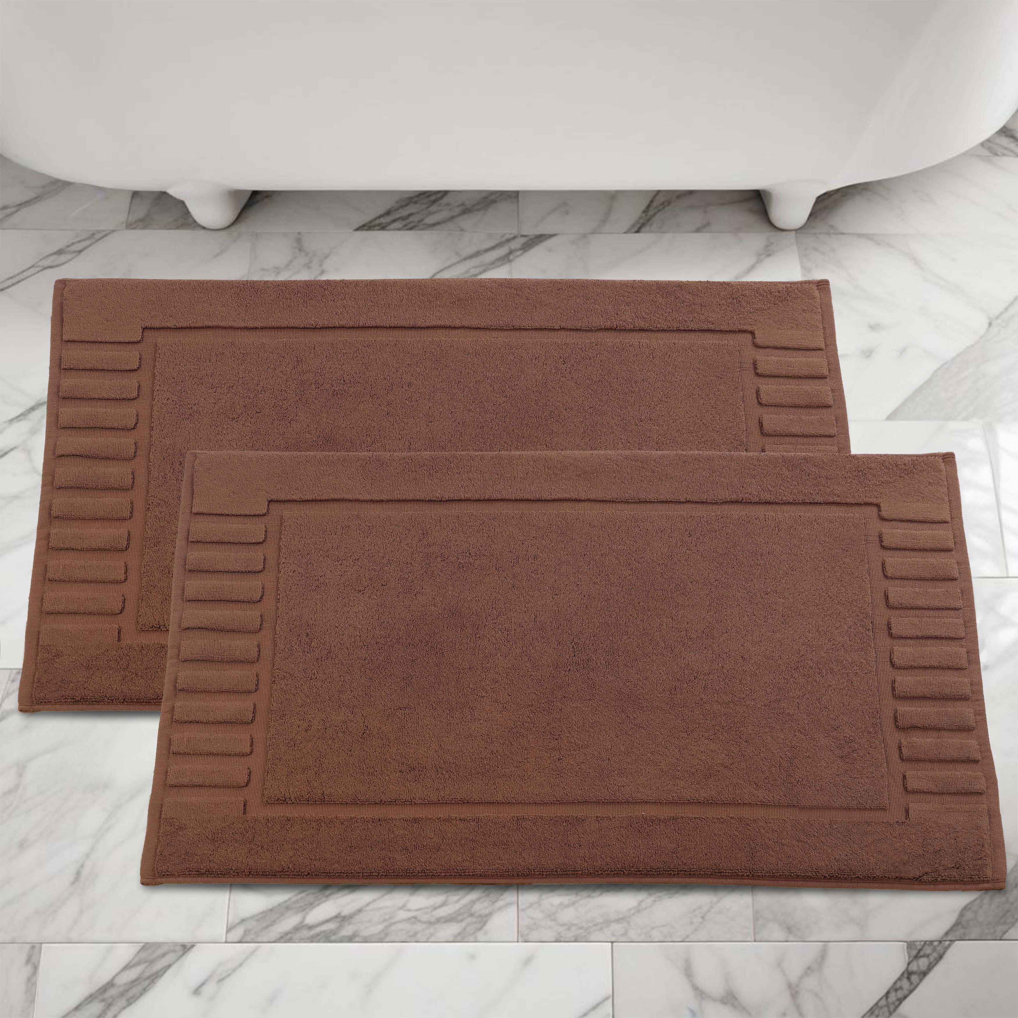 Premium Cotton Modern Geometric Border Absorbent Bath Mat Set of 2 - Non-Slip Soft Bathroom Rug for Bathroom Floor, Shower, Vanity Area - Home Decor Essentials