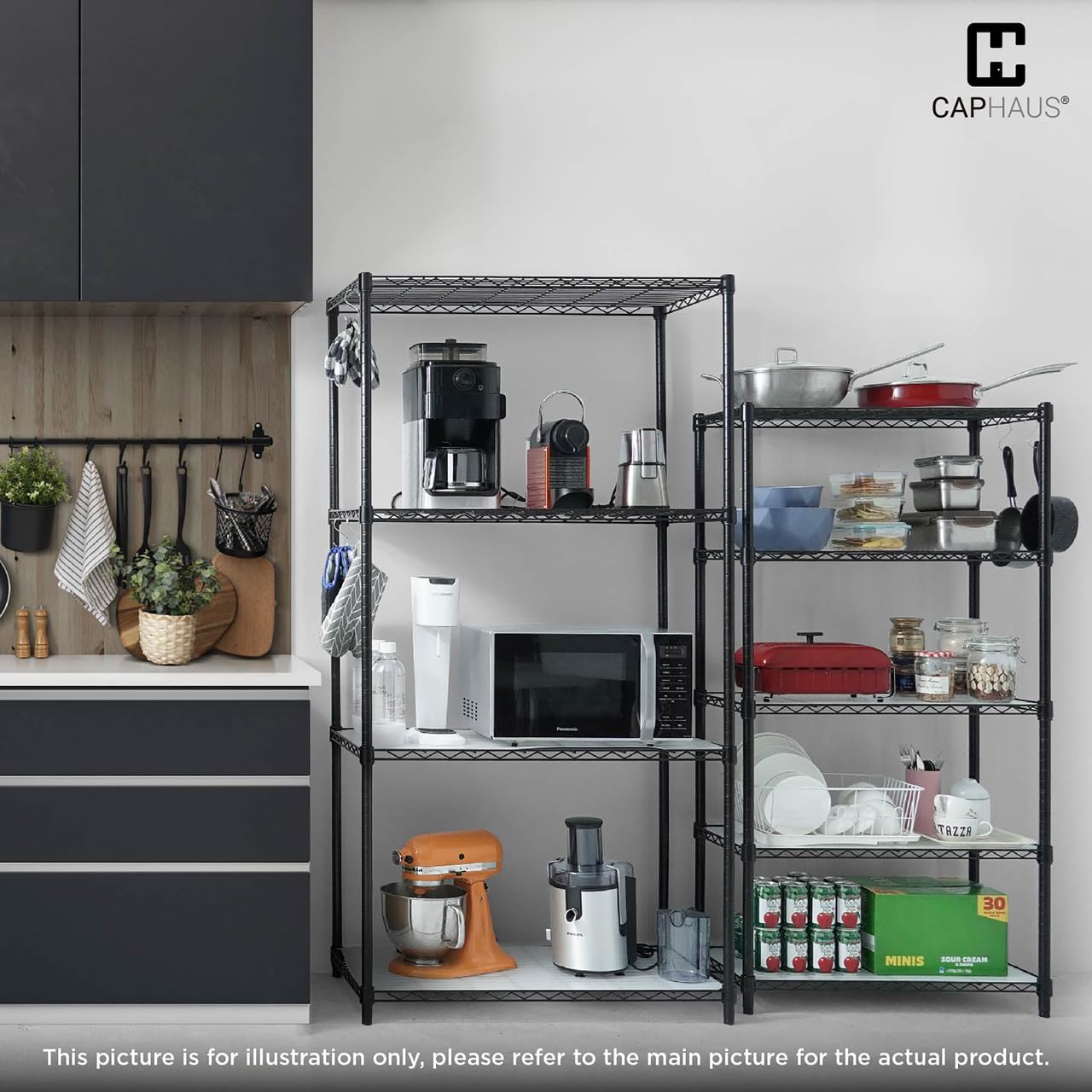 Heavy Duty Adjustable 4-Tier Commercial Wire Shelving with Wheels & Leveling Feet - NSF Certified Metal Utility Rack for Kitchen, Garage & Storage (Black, 36