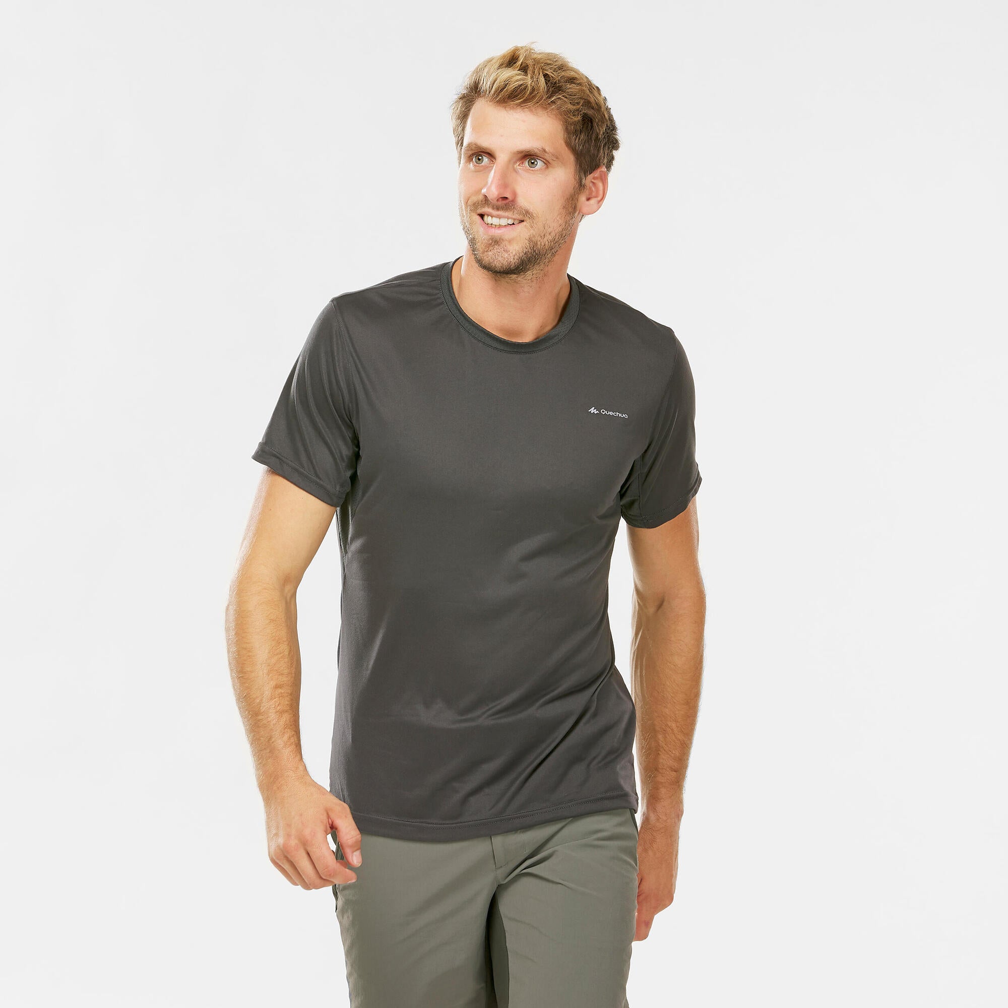 Quechua Men's MH100 Hiking T-Shirt - Quick-Dry Synthetic Short Sleeve Shirt for Outdoor Adventures & Trail Running