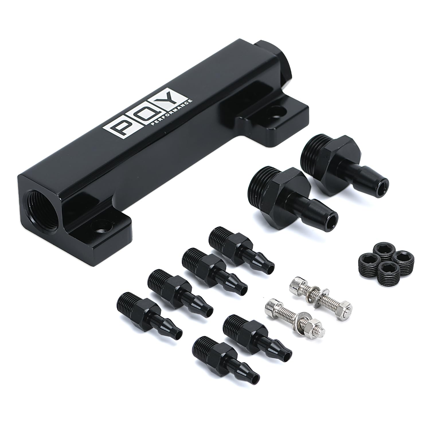 6 Port Vacuum Block Intake Manifold Kit - 1/8NPT Aluminum Alloy for Turbo Boost, Fuel & Wastegate - High Performance Racing Vacuum Manifold (Black) - Perfect for Turbocharged Engines, Performance Tuning & Motorsport Applications