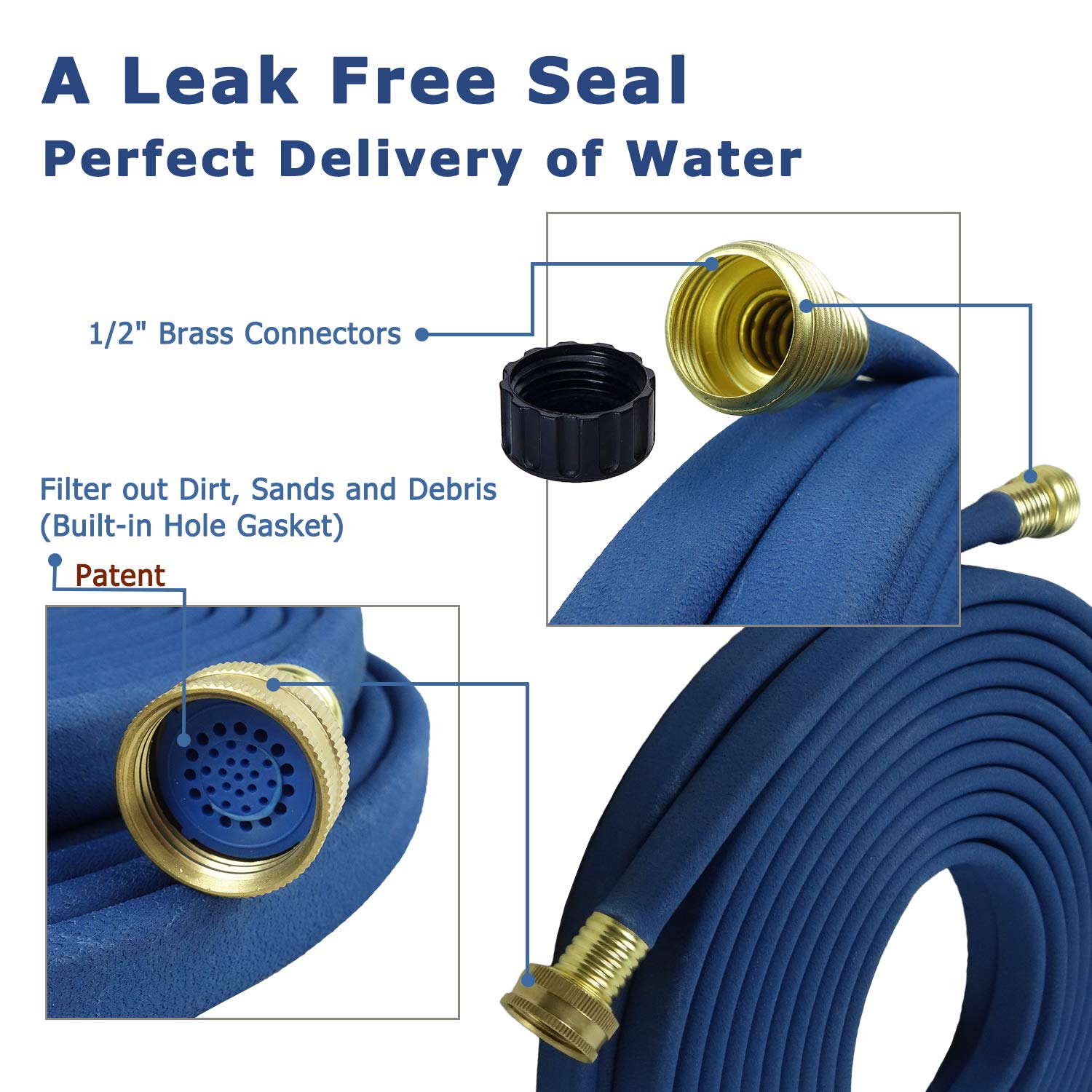 Premium 1/2 Inch x 50ft Garden Flat Soaker Hose - Heavy Duty Metal Connectors, Efficient Water Delivery for Flower Beds & Vegetable Patches - Saves 80% Water - Ideal for Landscaping, Lawn Irrigation & Drip Watering Systems