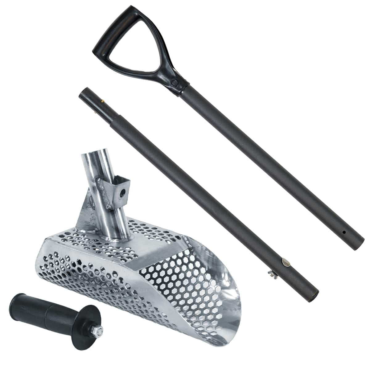Poseidon 10x5 Stainless Steel Metal Detector Sand Scoop with Hexagon Holes - Perfect for Beach Treasure Hunting & Gold Prospecting
