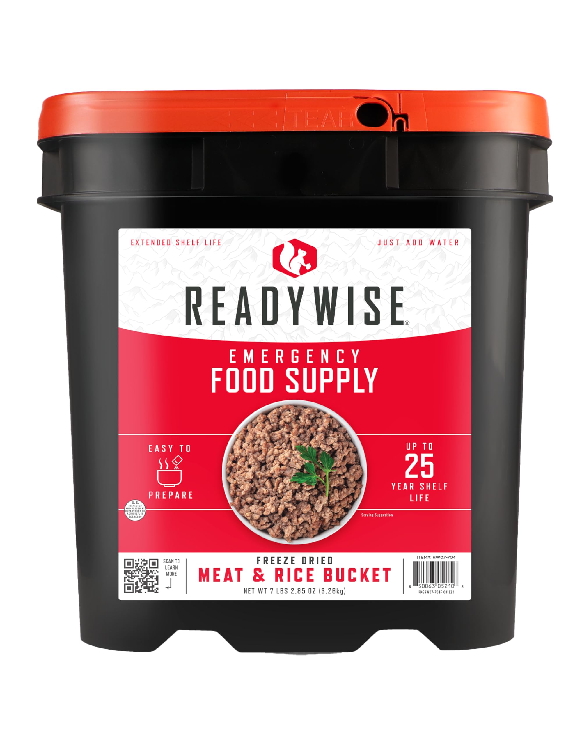 READYWISE Emergency Food Supply Bucket - Freeze-Dried Chicken, Beef, Pork & Rice Survival Meals | 25-Year Shelf Life | 48 Meat & 40 Rice Servings | Camping, Hiking & Emergency Preparedness Essentials | Perfect for Outdoor Adventures, Natural Disasters & Long-Term Food Storage