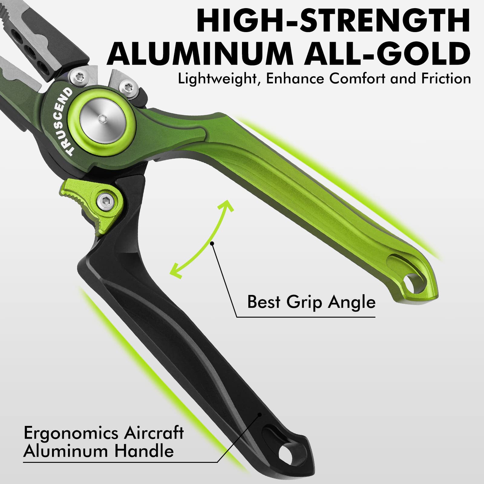 TRUSCEND Lockable Fishing Pliers with Ergonomic Handle - Saltwater Resistant Teflon Coated Multi-Tool with Mo-V Cutter - Perfect for Saltwater Fishing, Kayak Fishing & Gift for Anglers