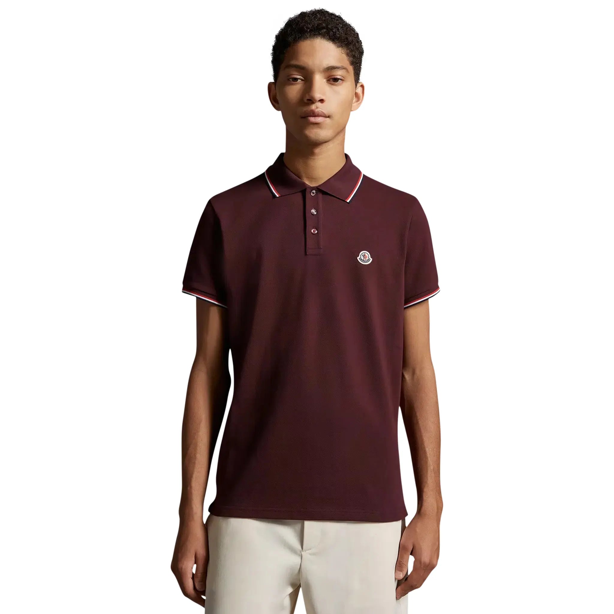 Moncler Men's Burgundy Polo Shirt - Classic Cotton Short Sleeve Casual Shirt for Golf, Business & Summer Wear