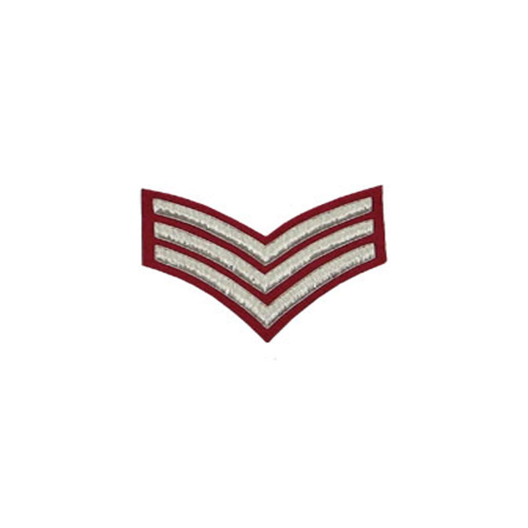 3 Stripe Chevrons Badge Silver Bullion on Red - Premium Military Style Emblem for Uniforms, Jackets & Caps | Perfect for Veterans, Police & First Responders