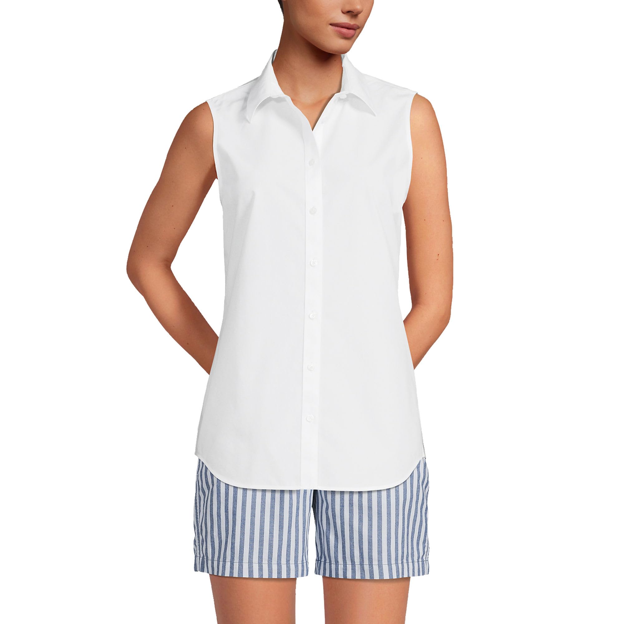Lands' End Women's No Iron Sleeveless Blouse - Wrinkle-Free Office Wear & Summer Travel Shirt for Professional Women