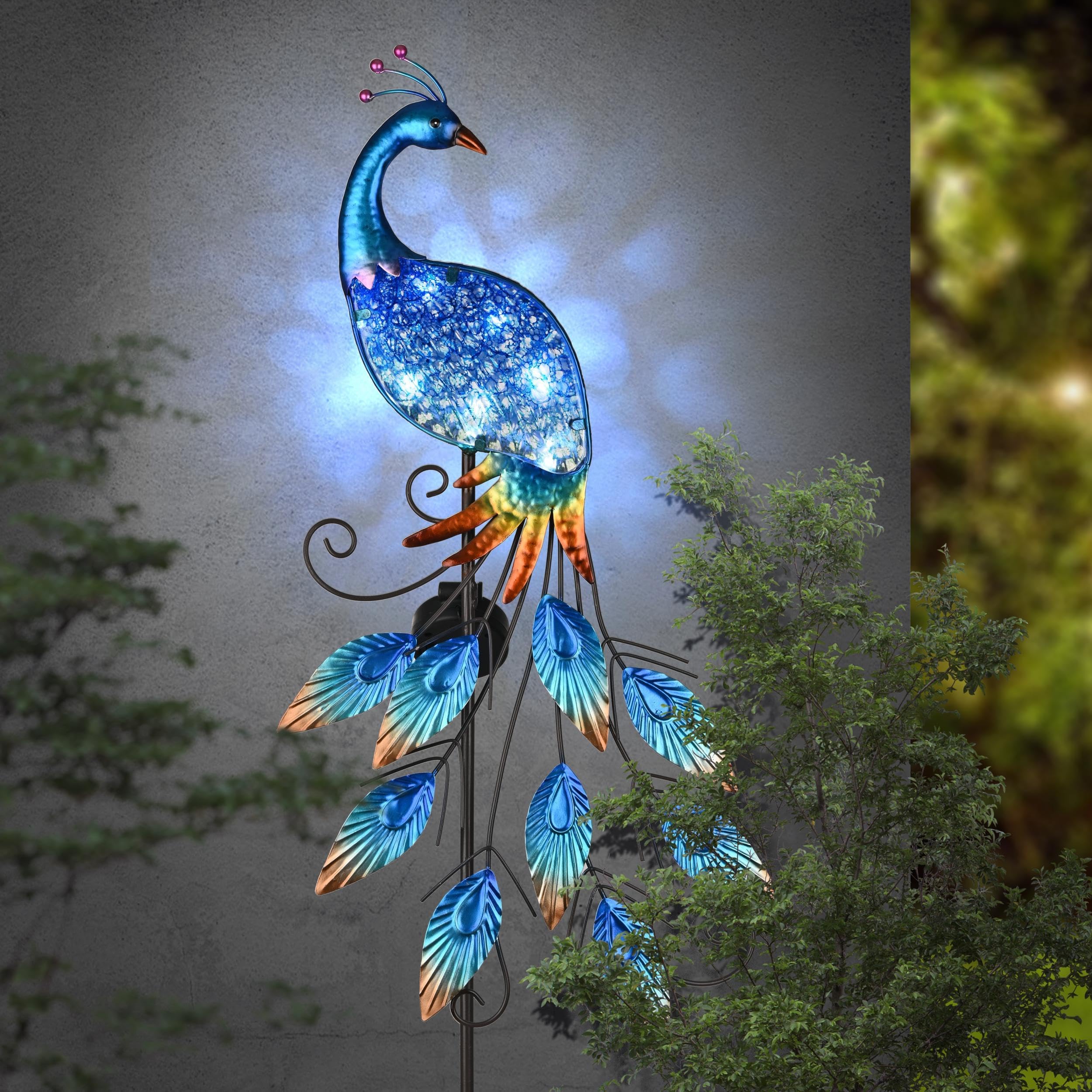 Solar-Powered Blue Peacock Garden Decor - 40