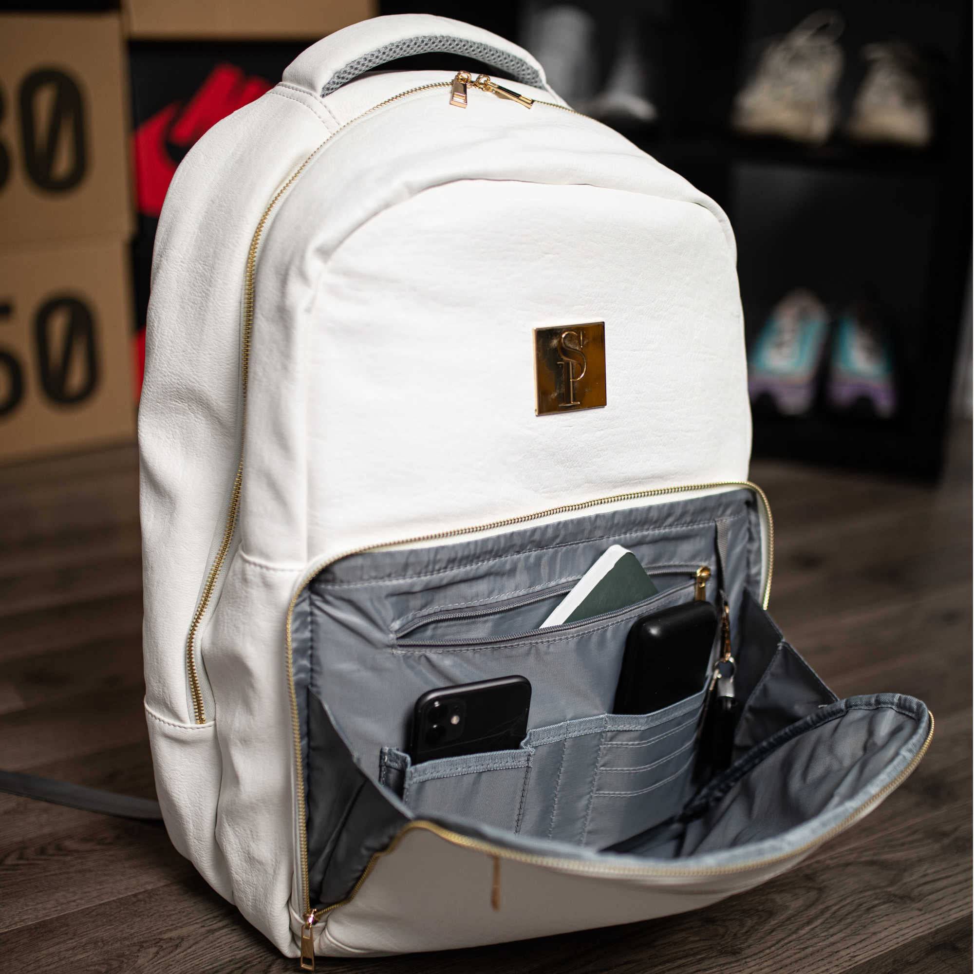 Premium White Tumbled Leather Commuter Bag for Men & Women - Durable Work Backpack for Office, Travel & Daily Use